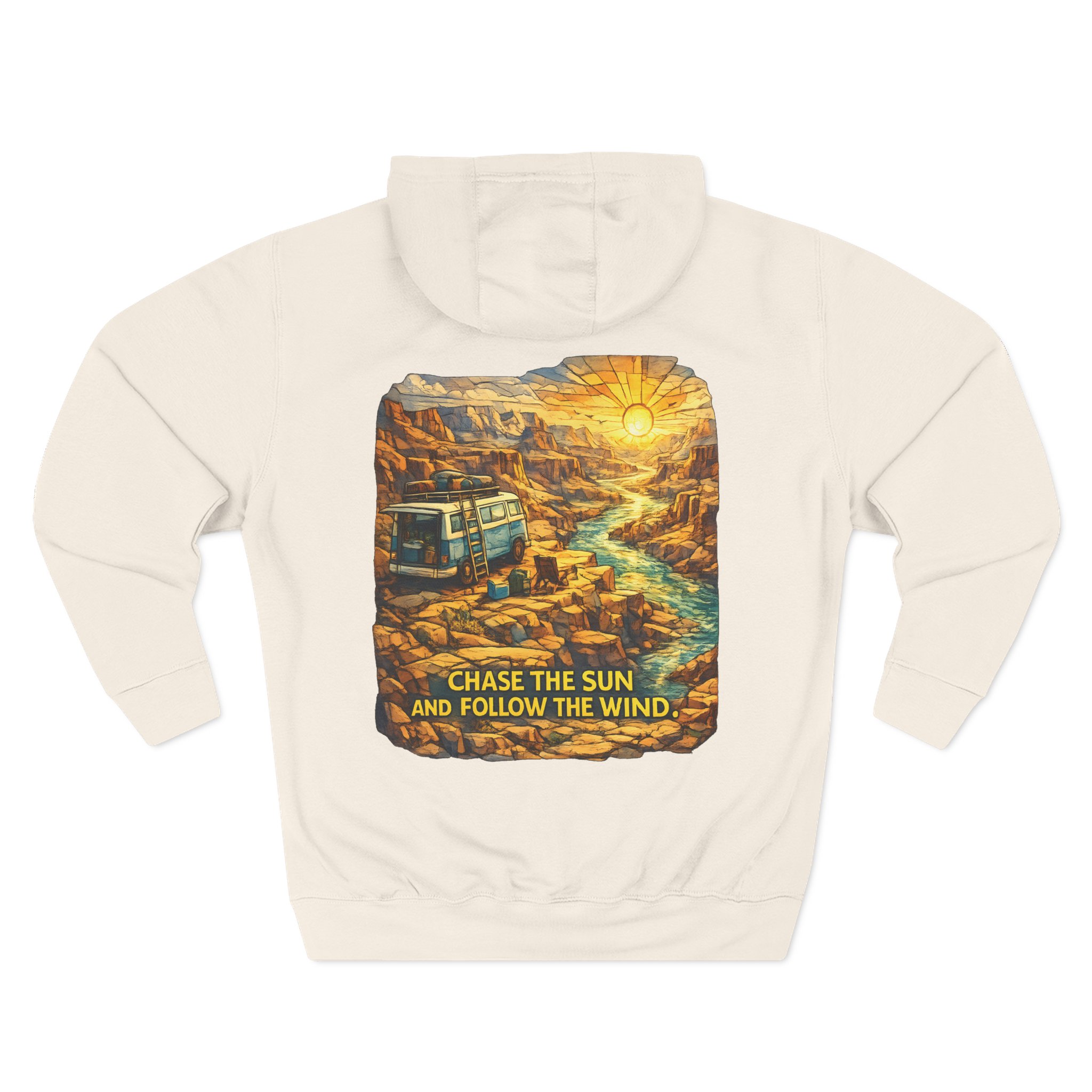 Three-Panel Fleece Hoodie - "Chase The Sun And Follow The Wind" Design Cubic-Line