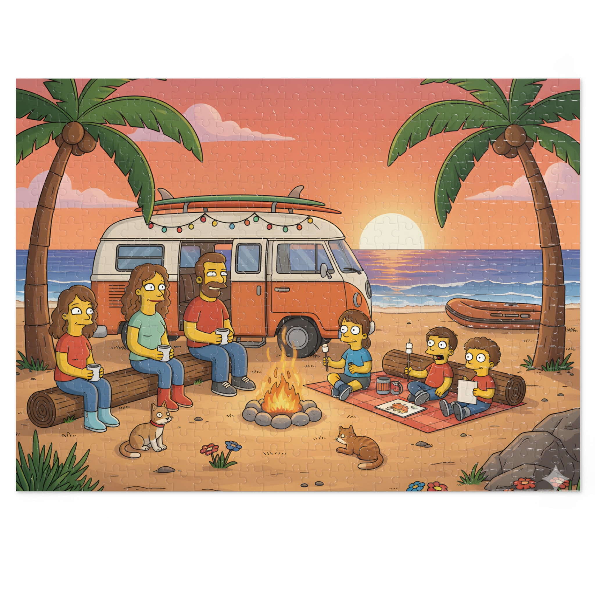 Jigsaw Puzzle with Tin — Sunset Surf Van Scene