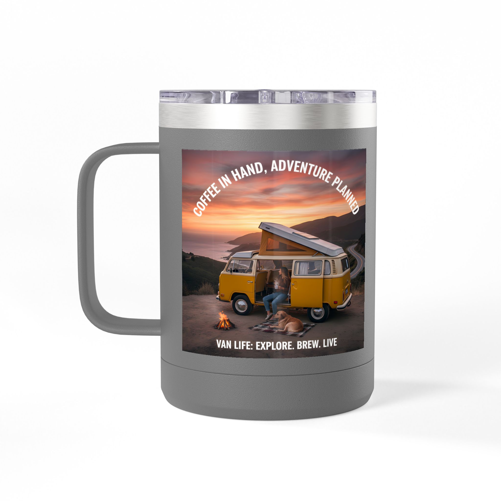Coffee Mug Tumbler, 15oz — "Coffee in Hand, Adventure Planned"