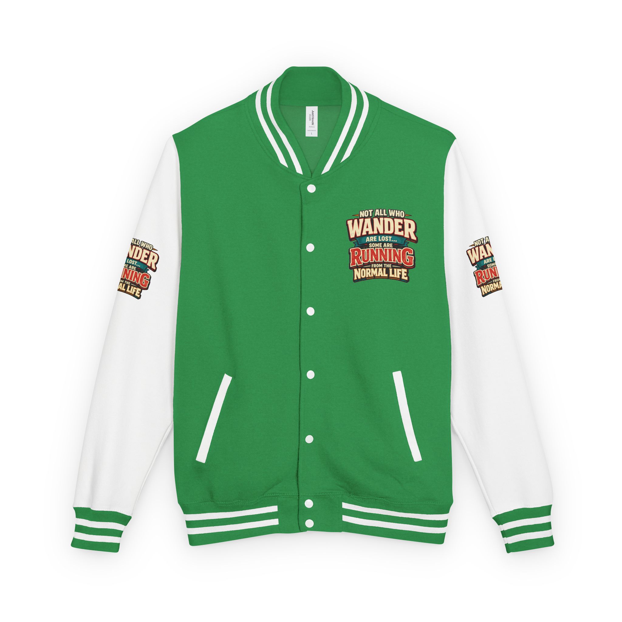 Unisex Heavyweight Letterman Jacket — "Not All Who Wander Are Lost" Design F**K-Line