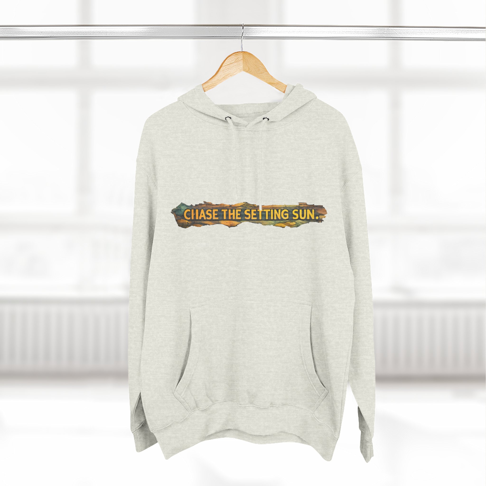 Three-Panel Fleece Hoodie - "Chase The Settings Sun" Design Cubic-Line