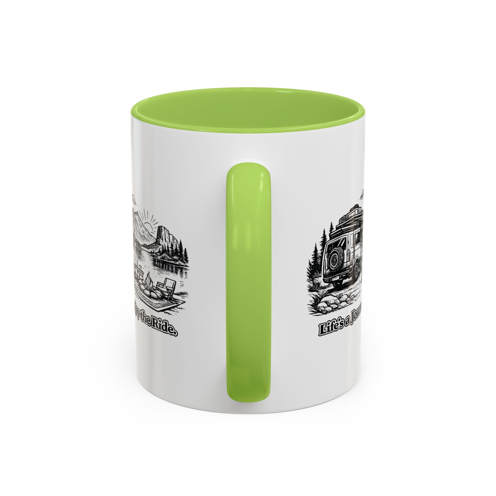 Accent Coffee Mug (11, 15oz) — "Lifes A Journey,Enjoy The Ride" Design Minimal-Line