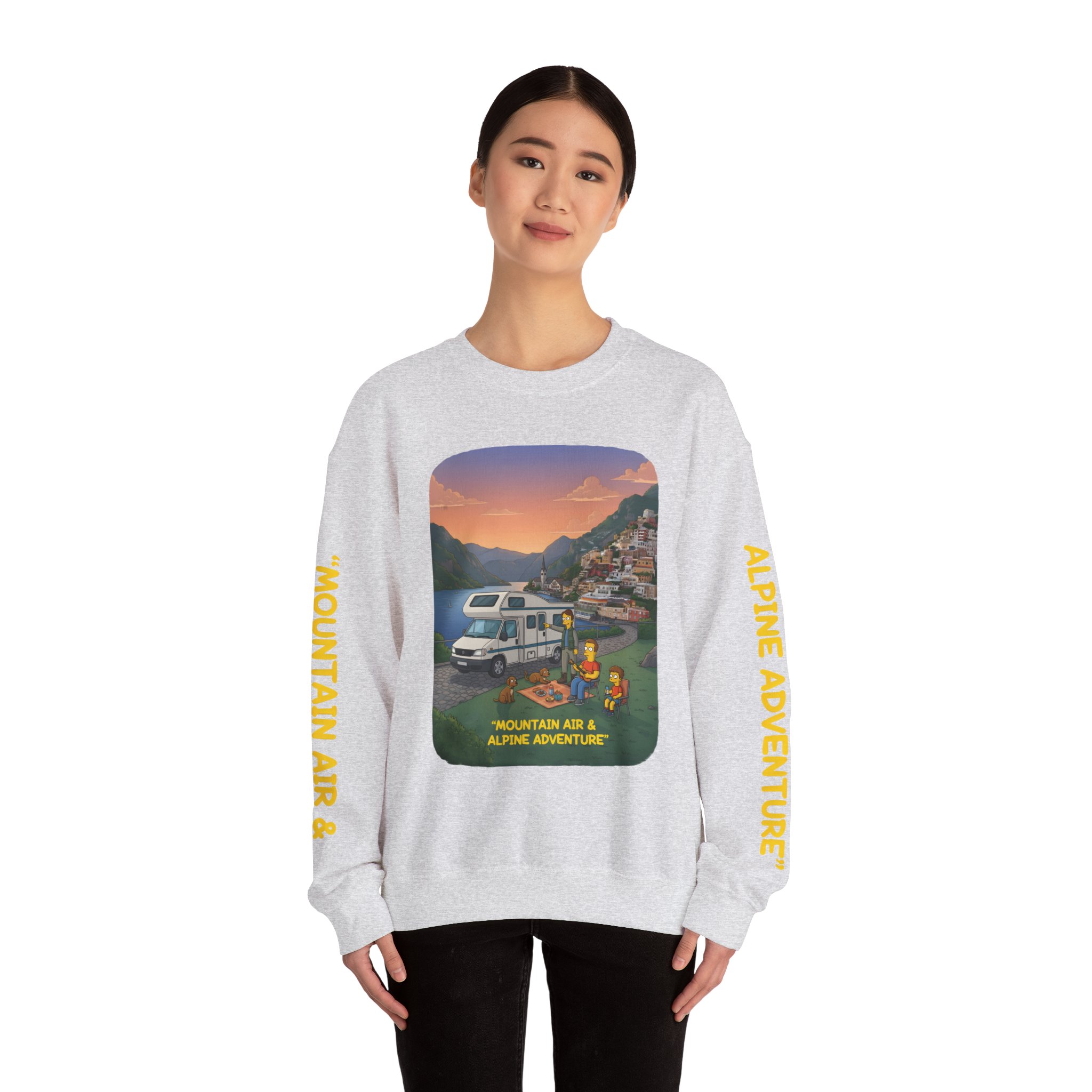 Unisex Heavy Blend™ Crewneck Sweatshirt — "Mountain Air-Alpine Adventure" Design Sitcom-Line