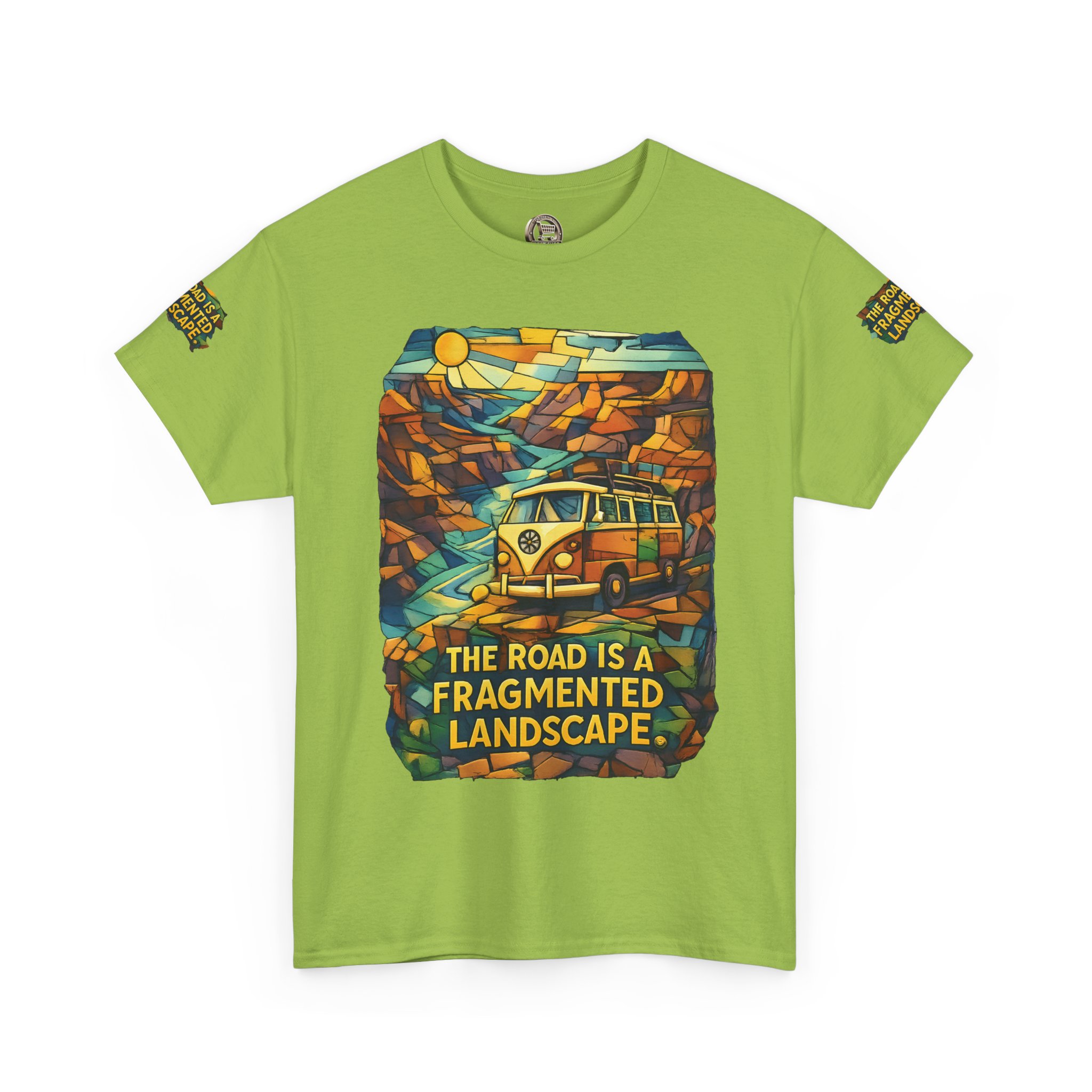 5745191697486678989_2048.jpeg Unisex Heavy Cotton Tee — "The Road Is A Fragmented Landscape" Design Cubic-Line