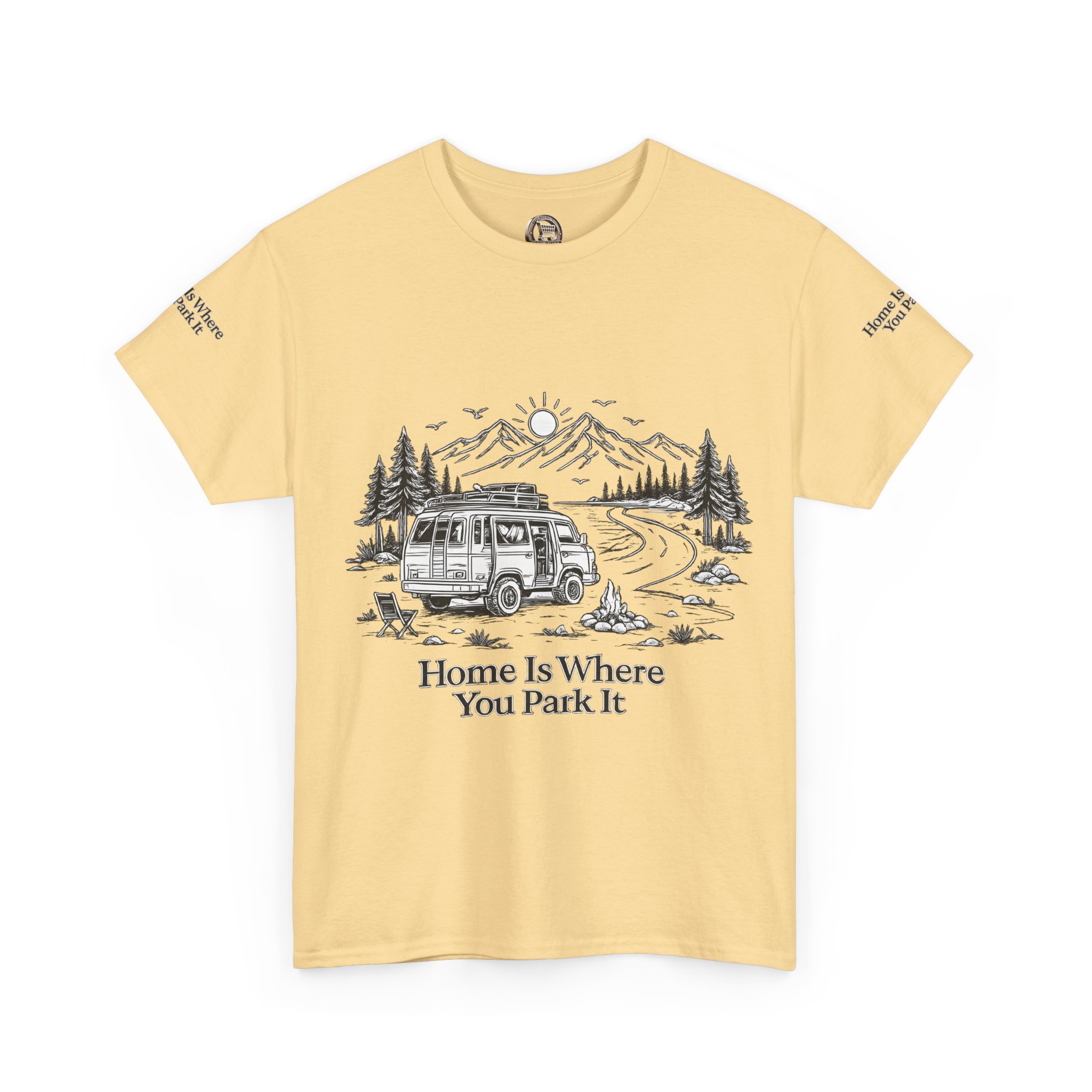 Unisex Heavy Cotton Tee — "Home Is Where You Park It" Design Minimal-Line