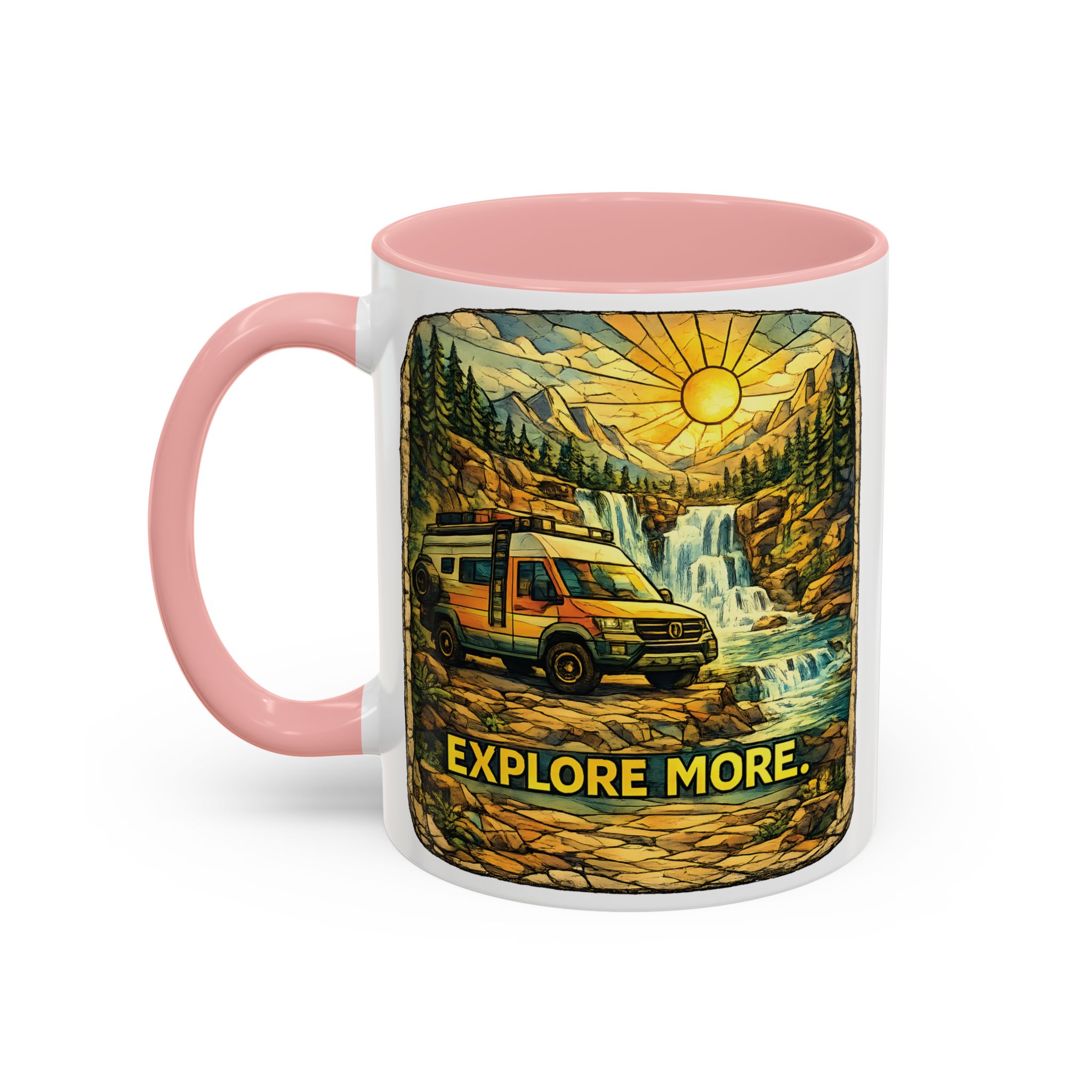 Accent Coffee Mug (11, 15oz) — "Explore More" Design Cubic-Line