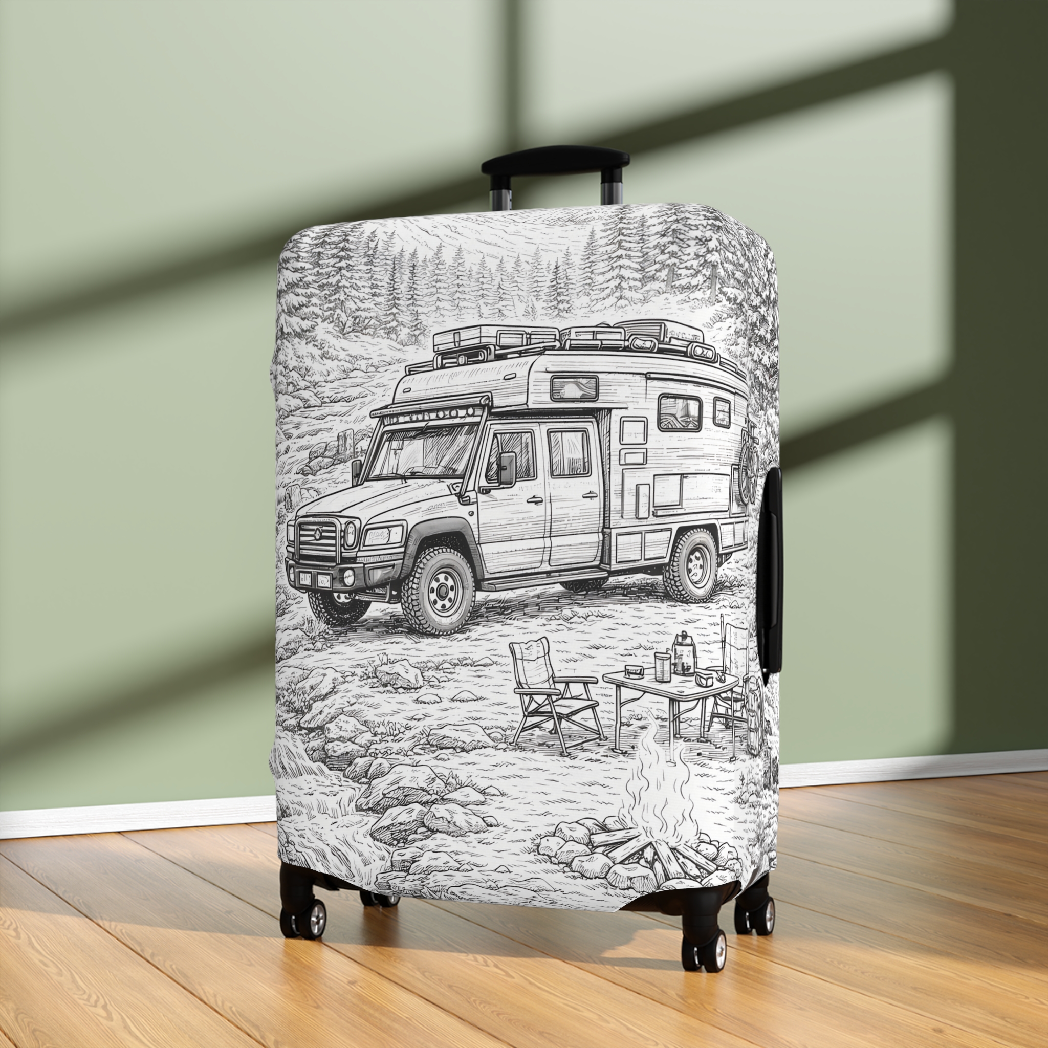 575746797992272398_2048.jpeg Luggage Cover — Adventure Camper Sketch Travel Suitcase