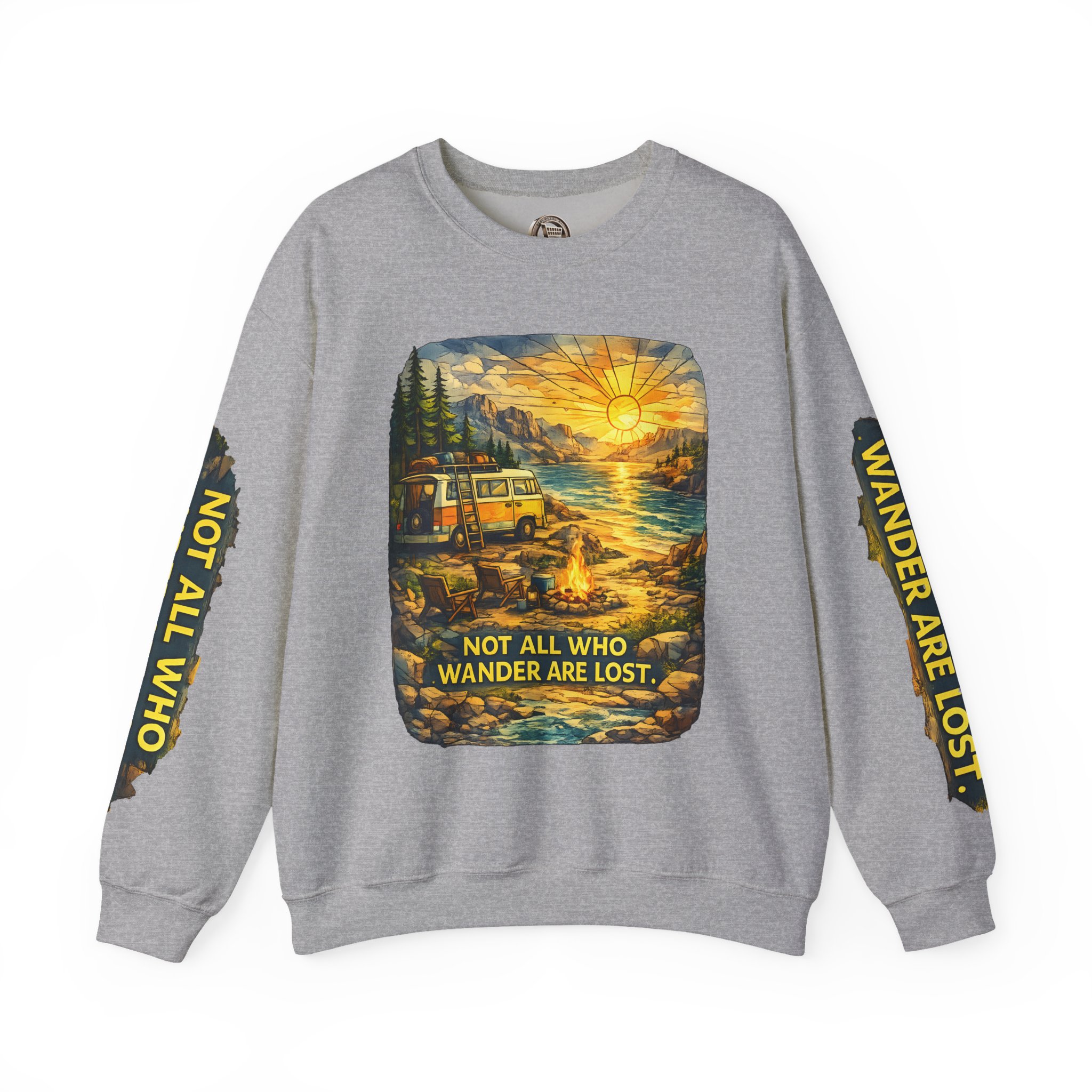 Unisex Heavy Blend™ Crewneck Sweatshirt — "Not All Who Wander Are Lost" Design Cubic-Line