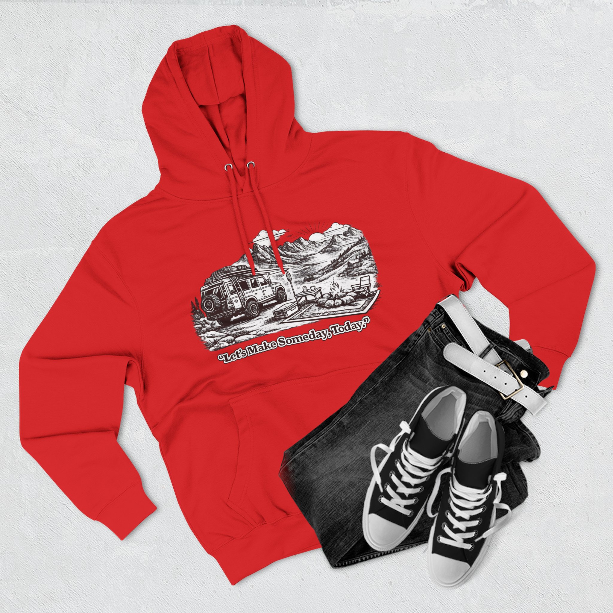 Three-Panel Fleece Hoodie - "Lets make Someday, Today?" Design Minimal-Line