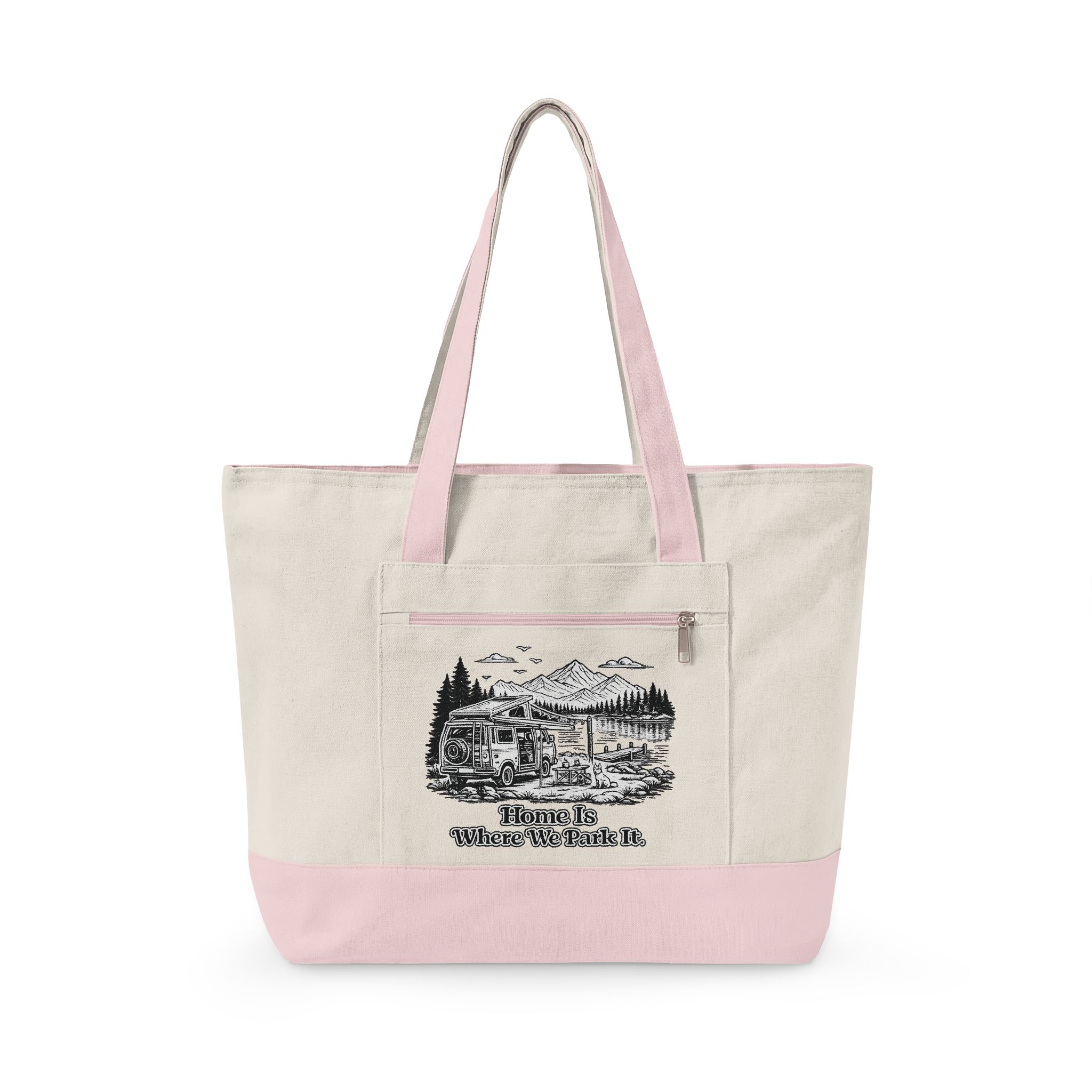 Zippered Canvas Tote — "Home Is Where You Park It" (Design Minimal-Line)