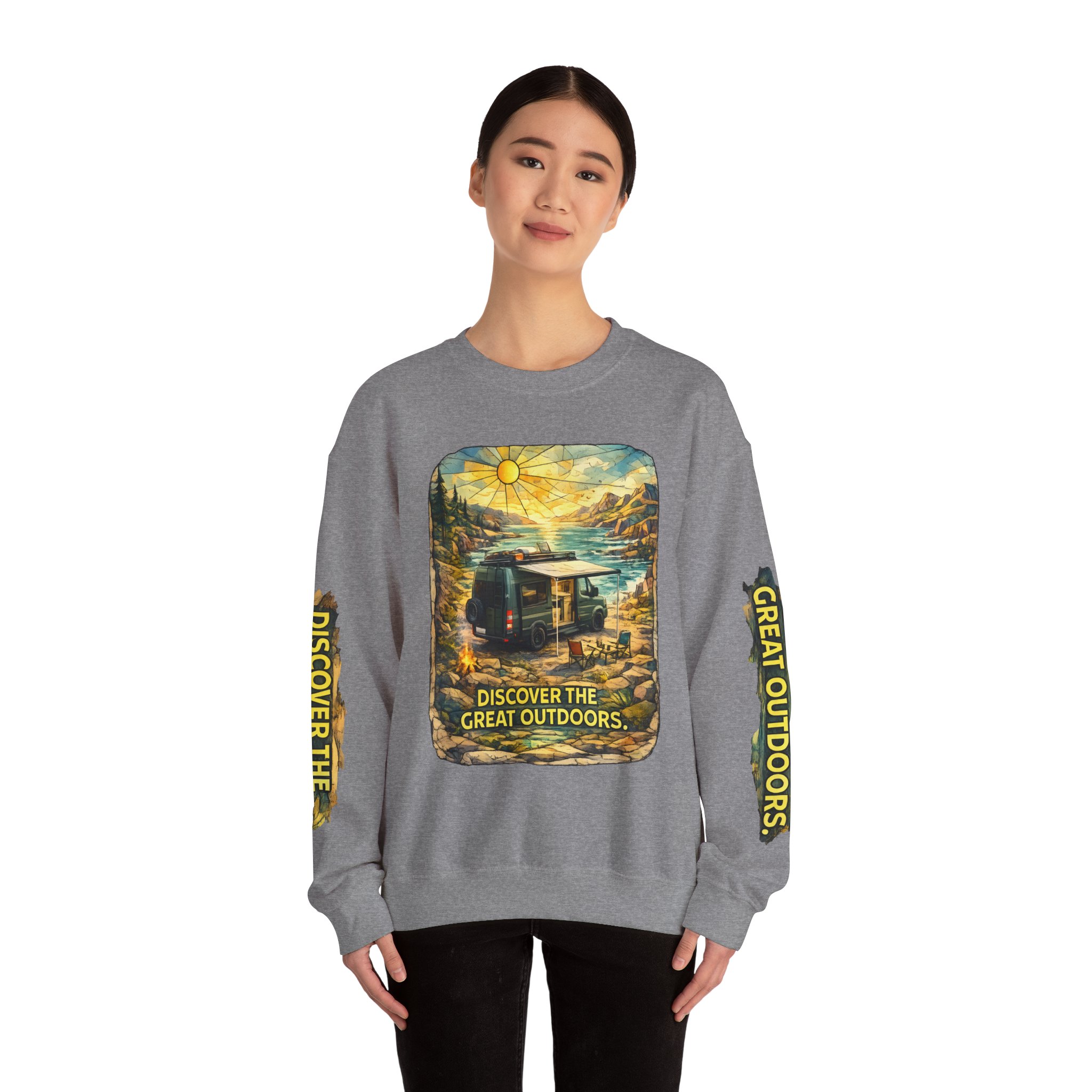 Unisex Heavy Blend™ Crewneck Sweatshirt — "Discover The Great Outdoors" Design Cubic-Line