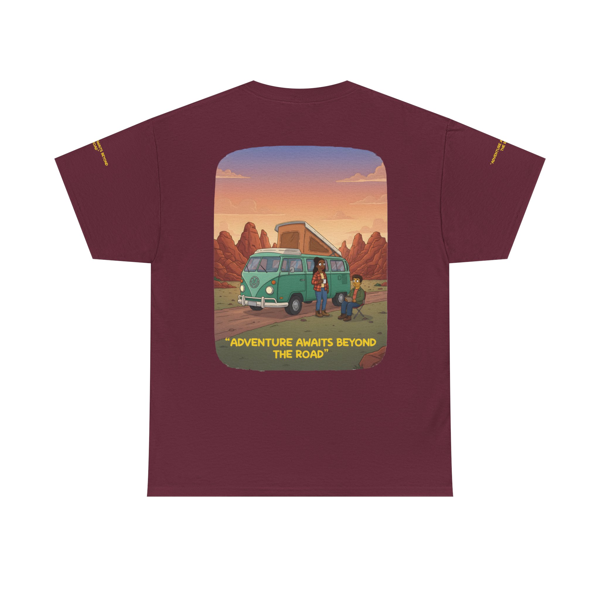 Unisex Heavy Cotton Tee — "Adventure Awaits Beyond The Road" Design Sitcom-Line