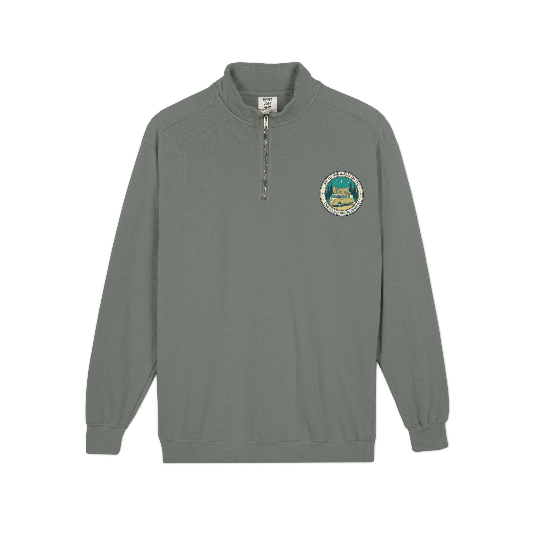 Quarter-Zip Sweatshirt(Comfort Colors®) — "Not All Who Wander Are Lost" Retro Camper Pullover