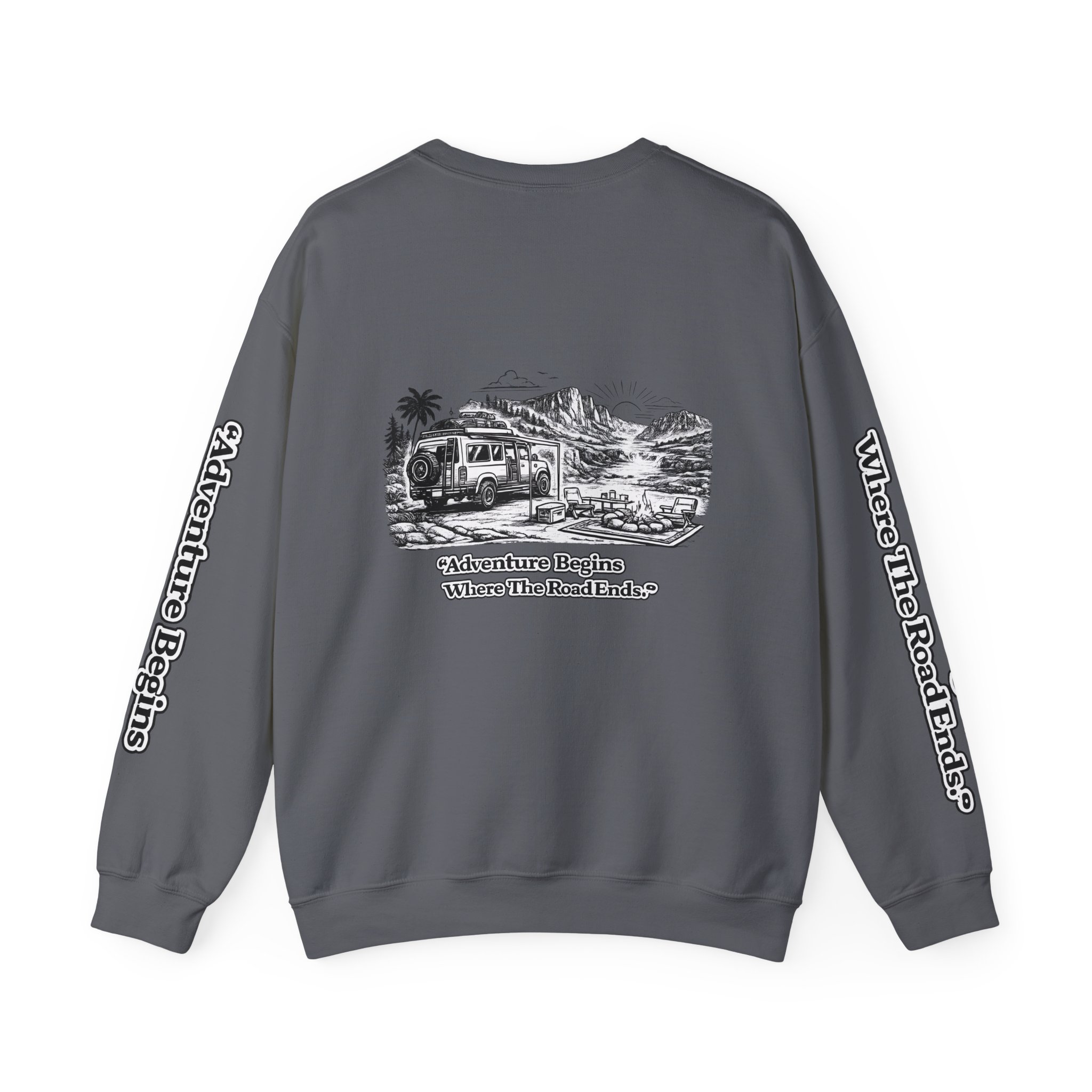 57830446910284578_2048.jpeg Unisex Heavy Blend™ Crewneck Sweatshirt — "Adventure Begins Where The Road Ends" Design Minimal-Line