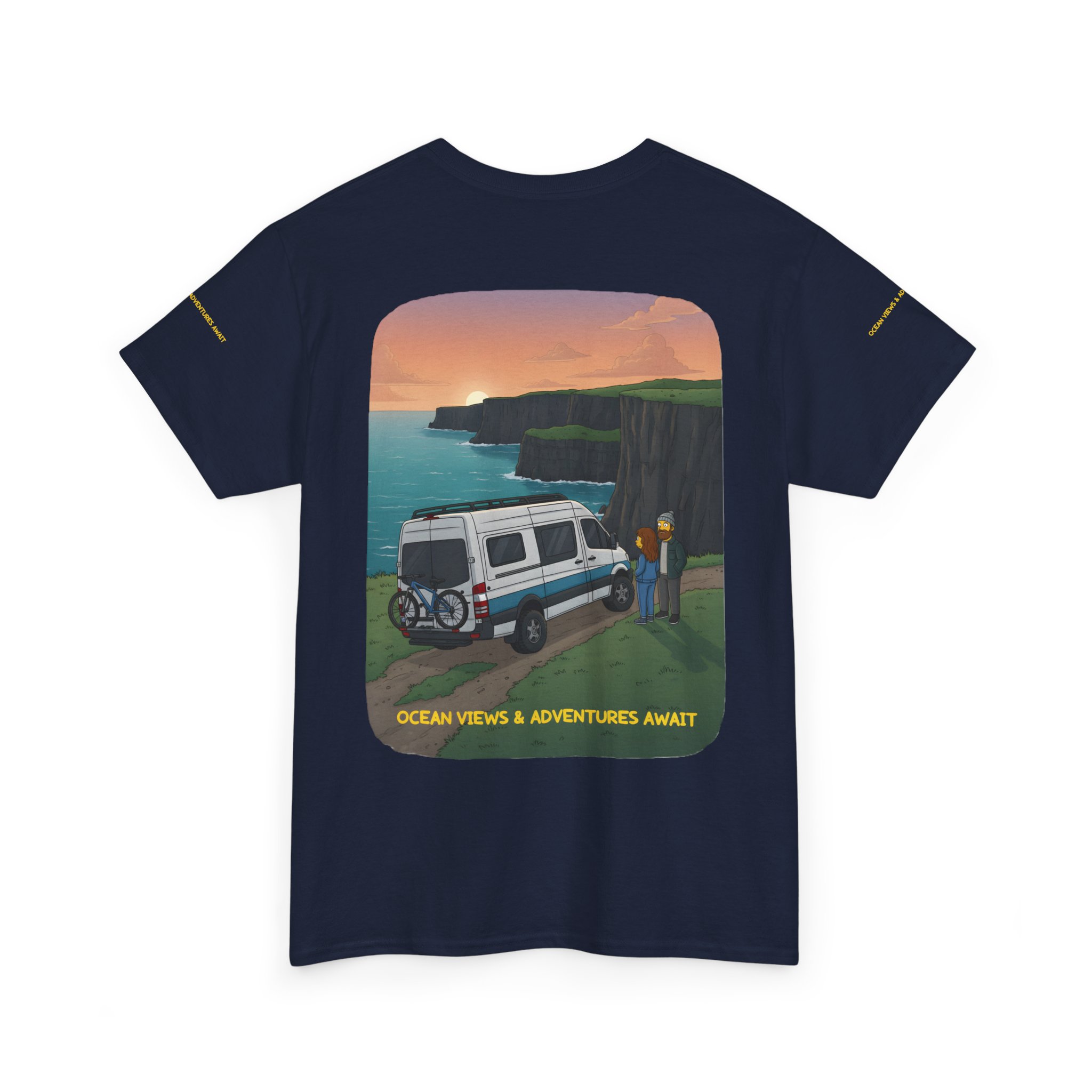 Unisex Heavy Cotton Tee — "Ocean Views-Adventures Awaits" Design Sitcom-Line