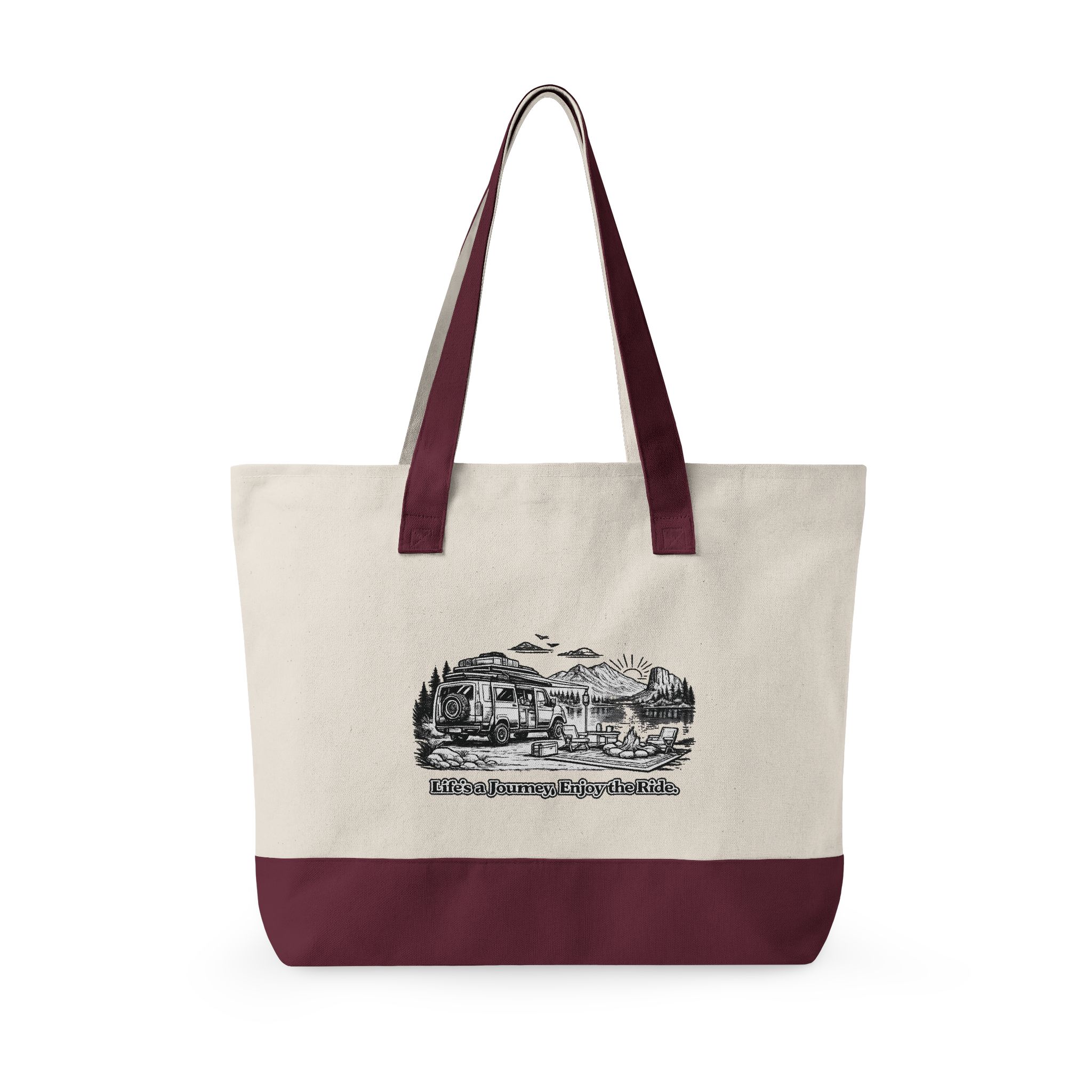 Zippered Canvas Tote — "Lifes A Journey" (Design Minimal-Line)