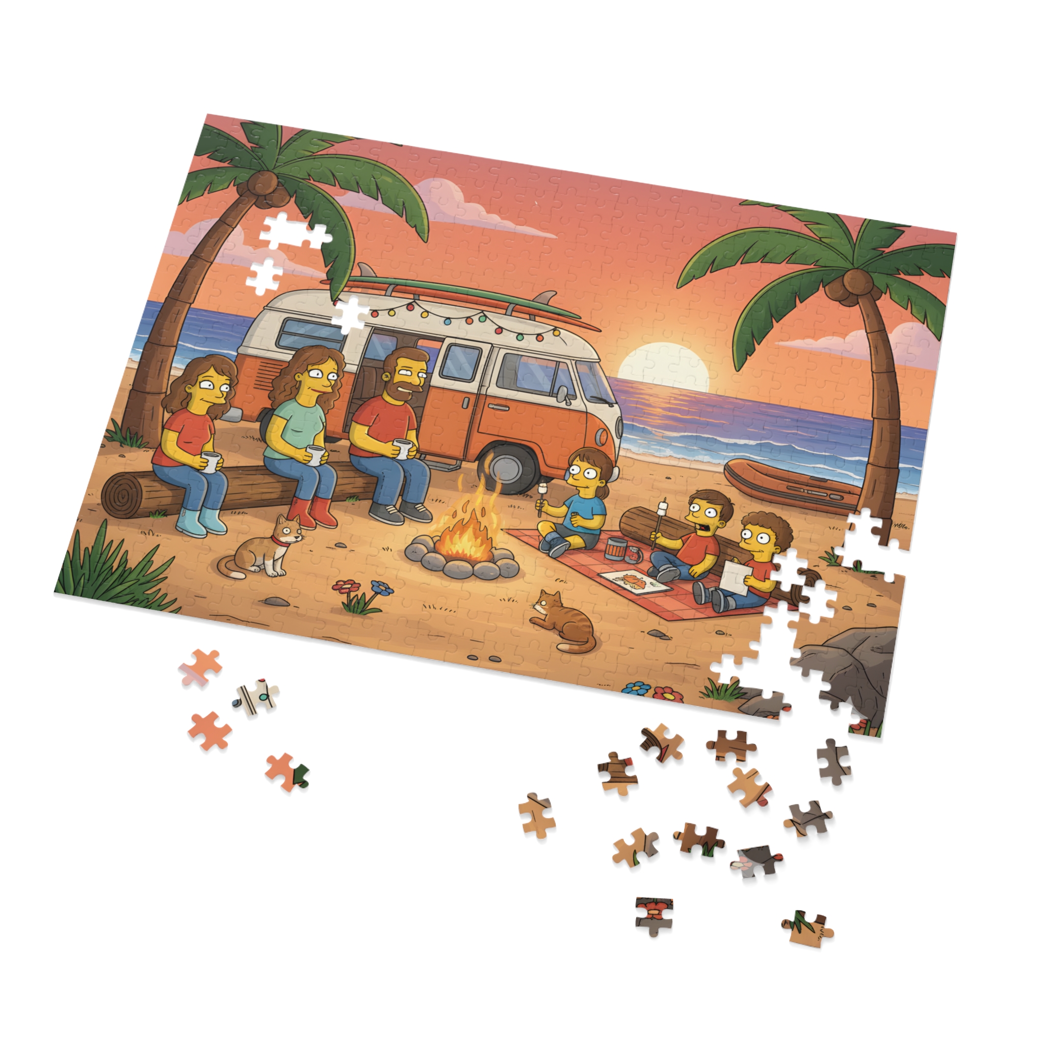 Jigsaw Puzzle with Tin — Sunset Surf Van Scene