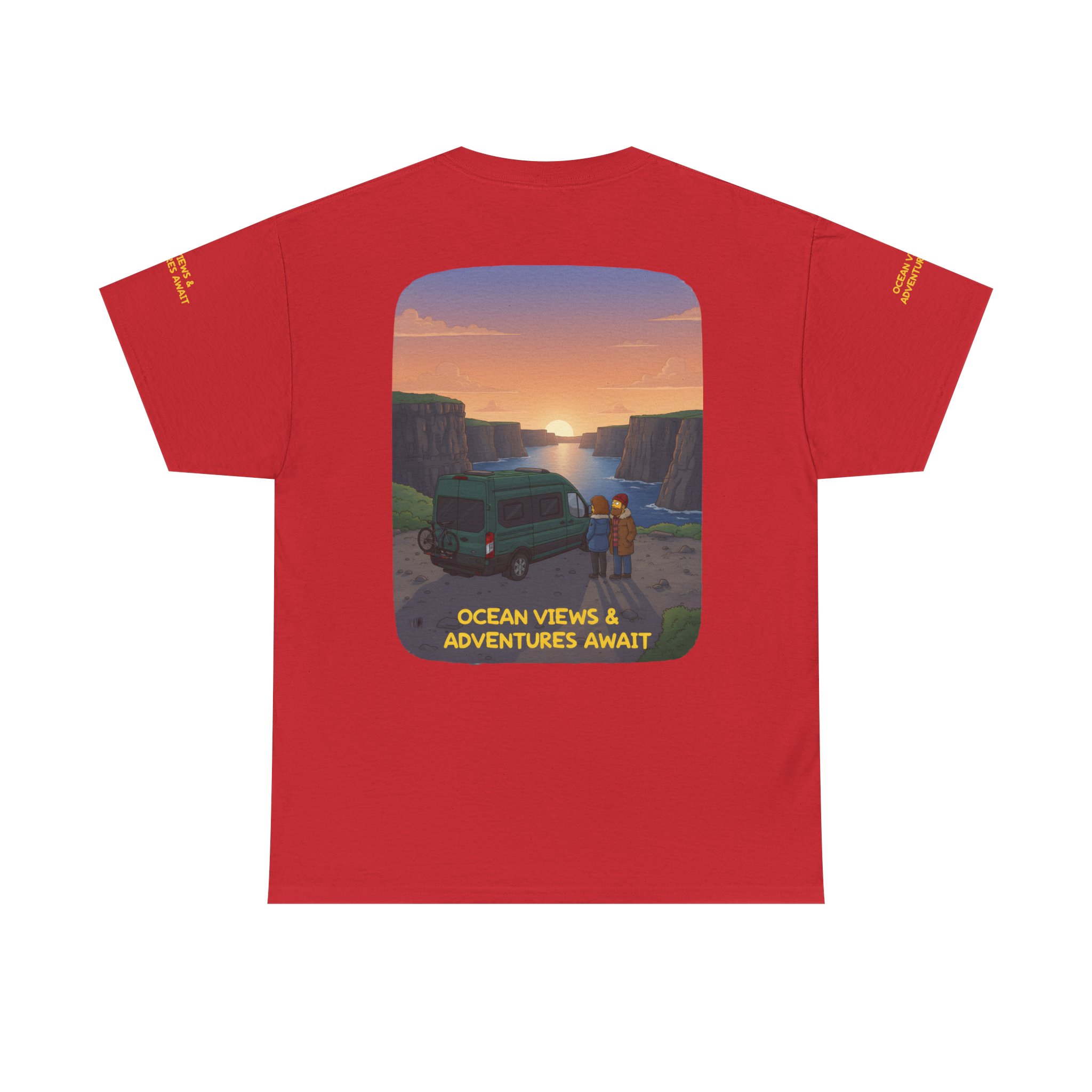 Unisex Heavy Cotton Tee — "Ocean Views-Adventures Awaits" Design Sitcom-Line