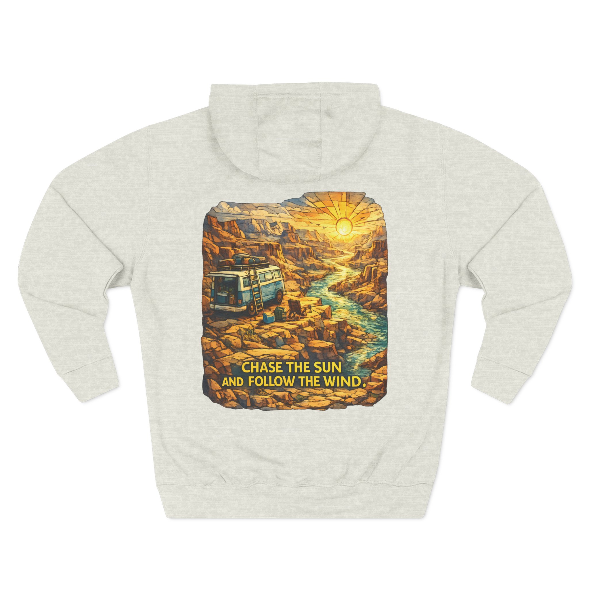 Three-Panel Fleece Hoodie - "Chase The Sun And Follow The Wind" Design Cubic-Line