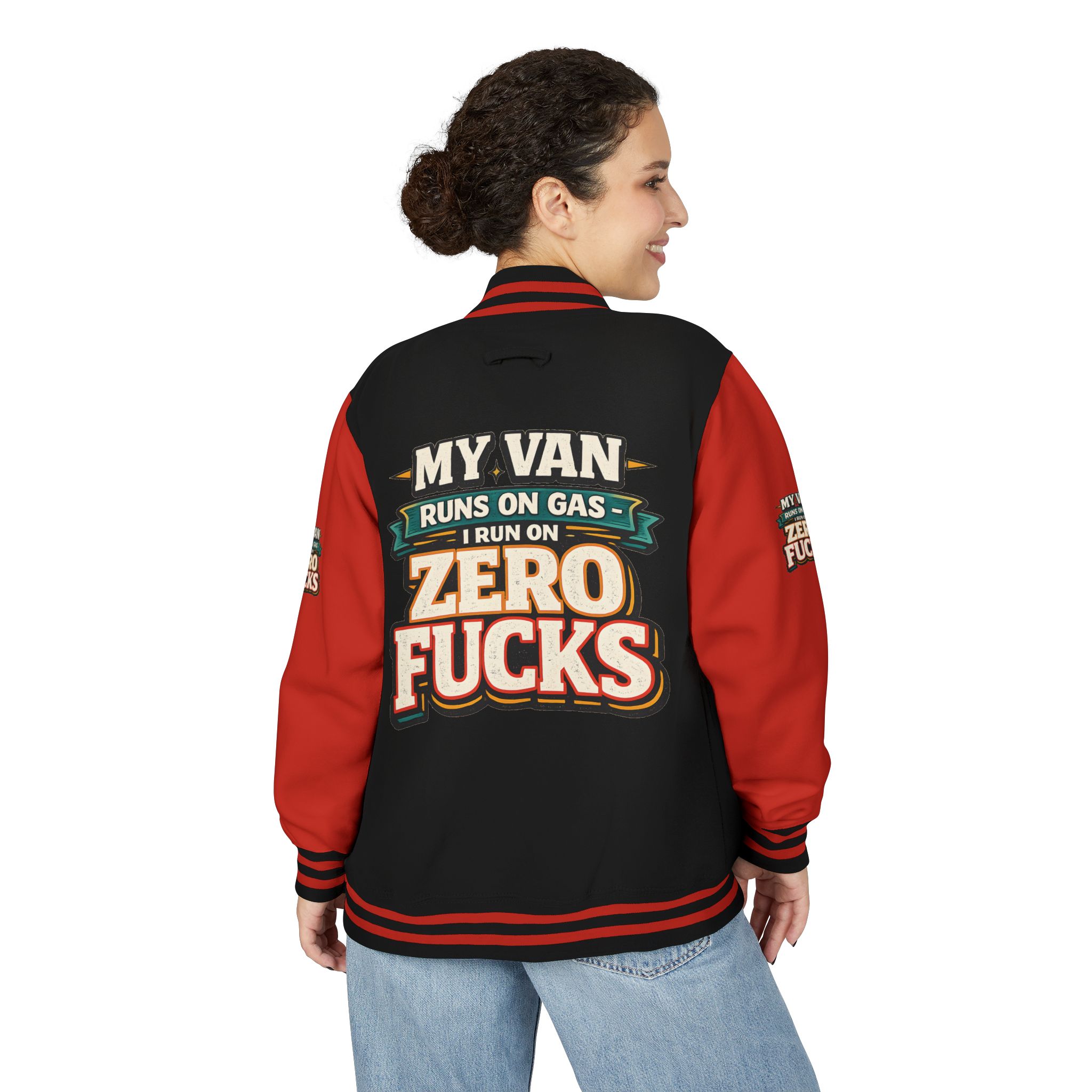 Unisex Heavyweight Letterman Jacket — "My Van Runs On Gas" Design F**K-Line