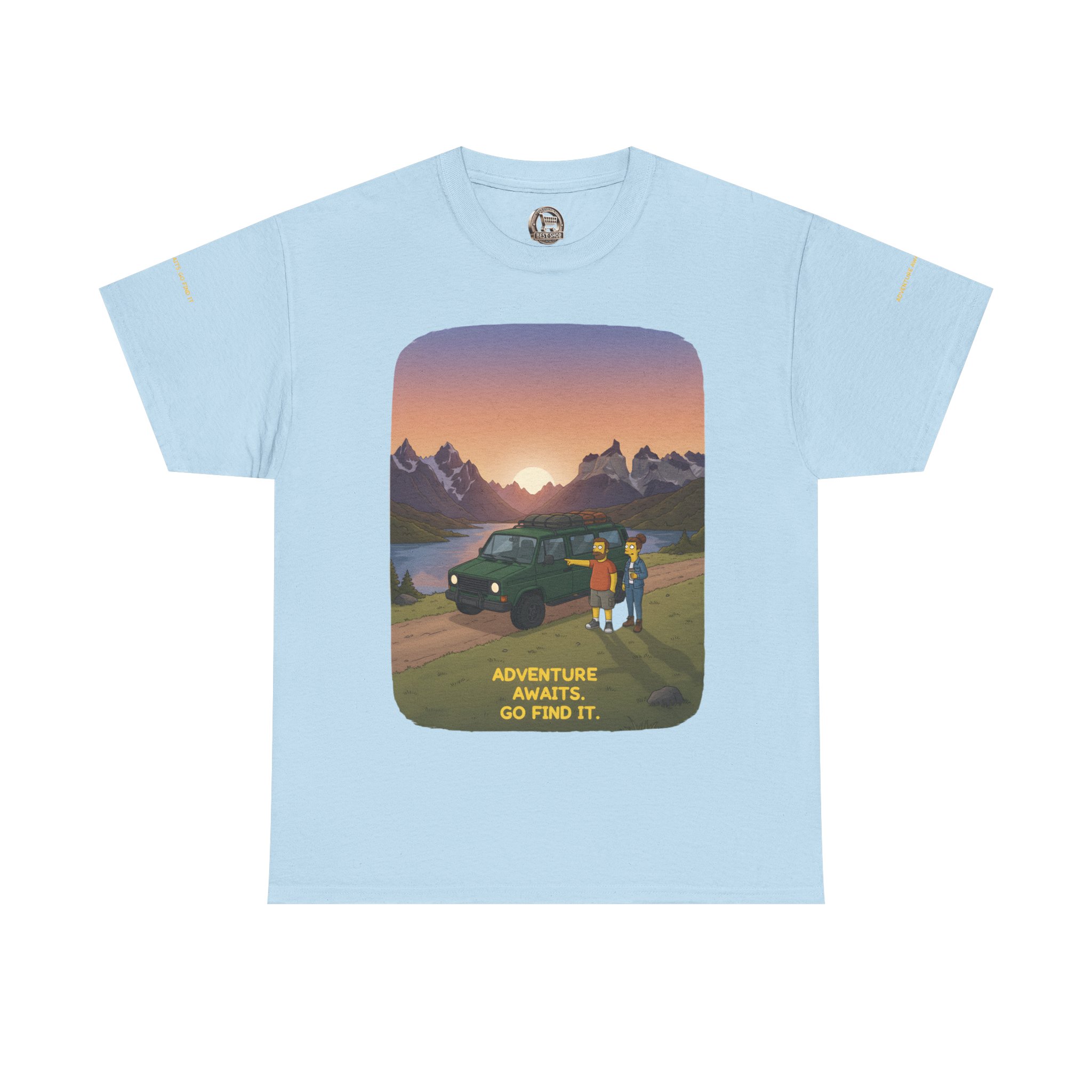 Unisex Heavy Cotton Tee — "Adventure Awaits-Go Find It" Design Sitcom-Line