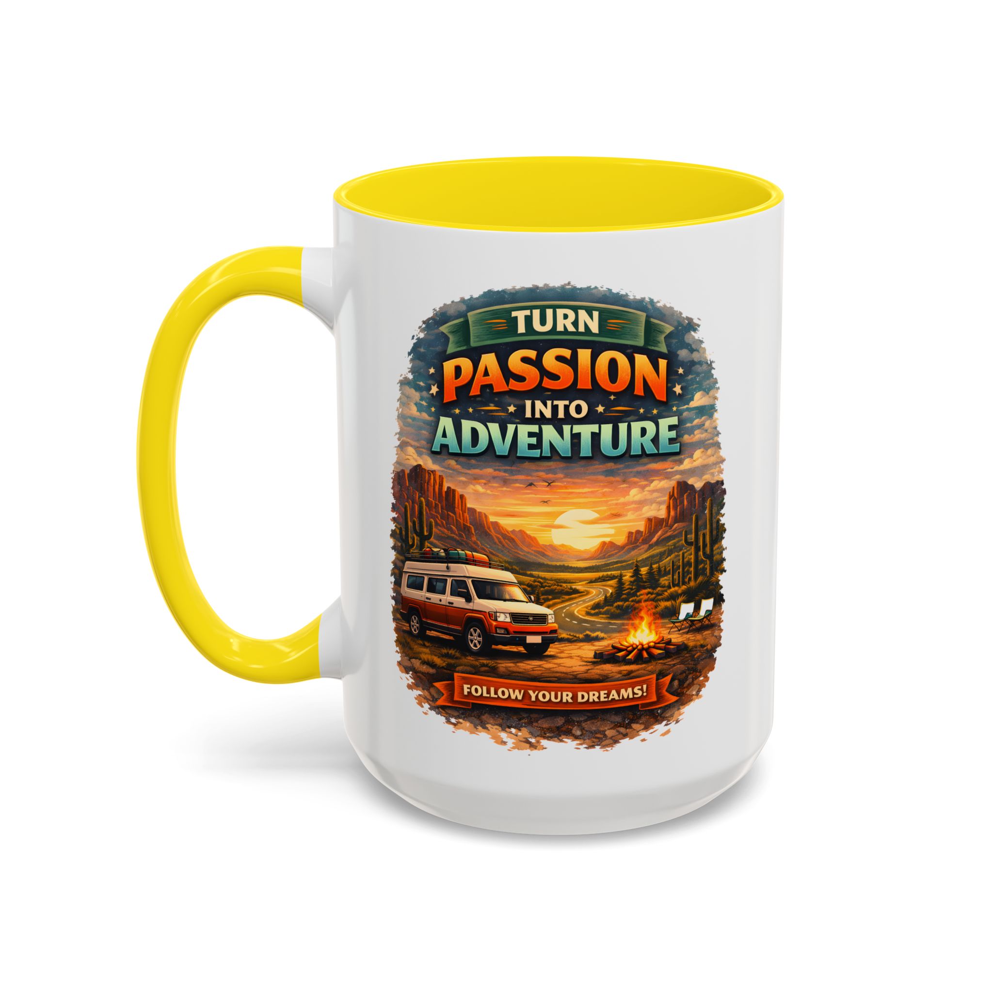 Accent Coffee Mug (11, 15oz) — "Turn Passion Into Adventure" Design Scenic-Line