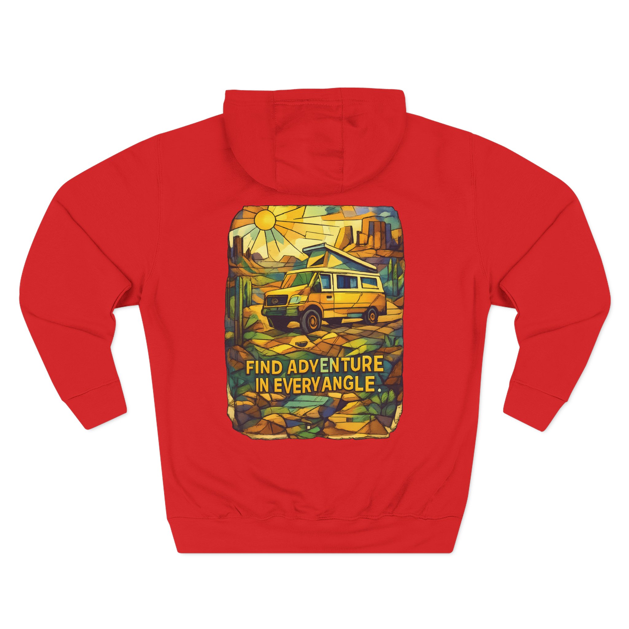 Three-Panel Fleece Hoodie - "Find Adventure In Every Corner" Design Cubic-Line