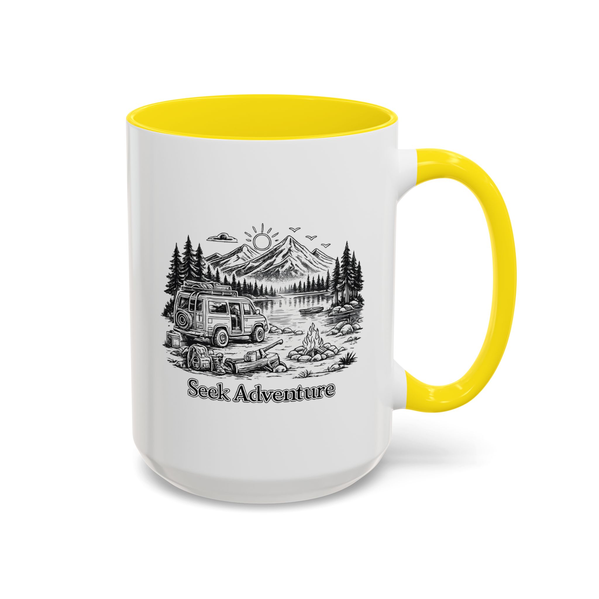 Accent Coffee Mug (11, 15oz) — "Seek Adventure" Design Minimal-Line