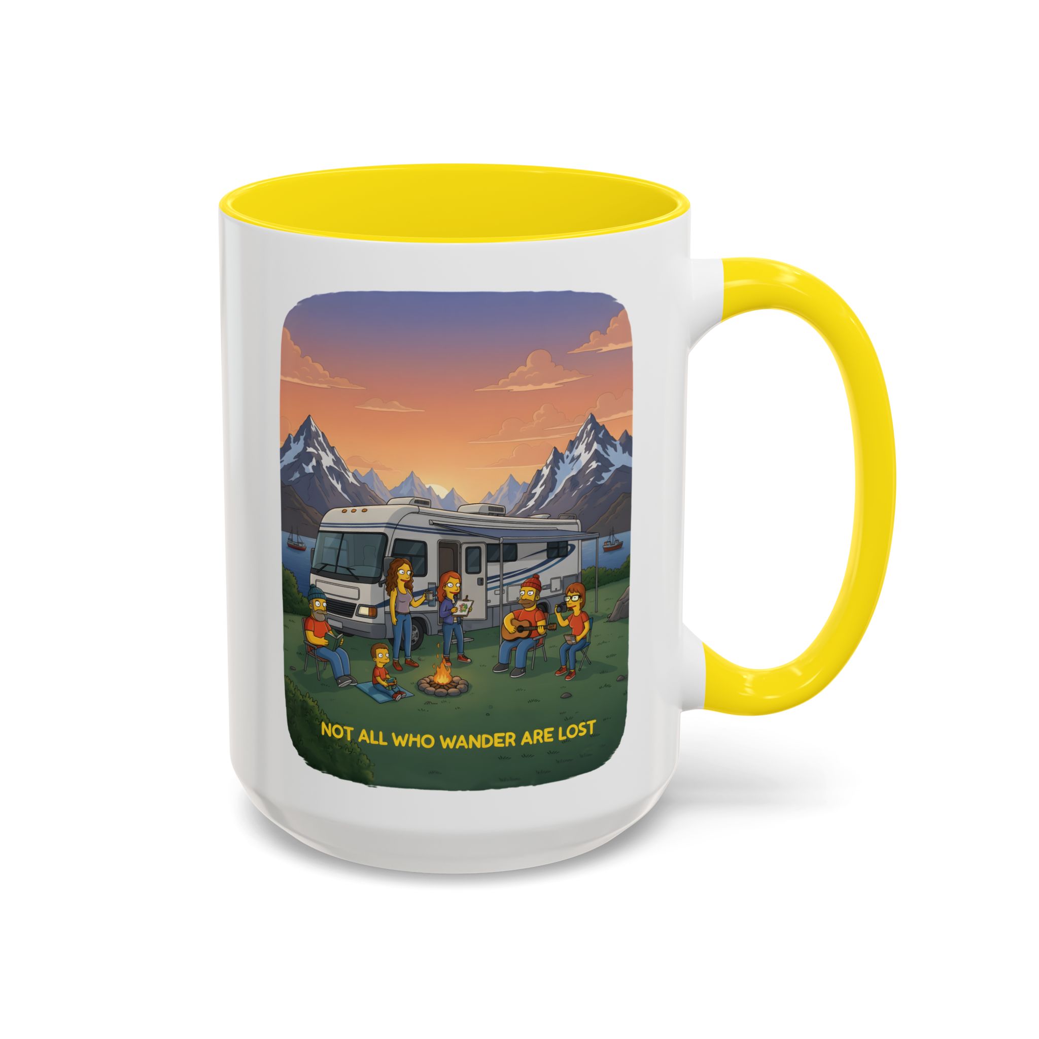 Accent Coffee Mug (11, 15oz) — "Not All Who Wander Are Lost" Design Sitcom-Line