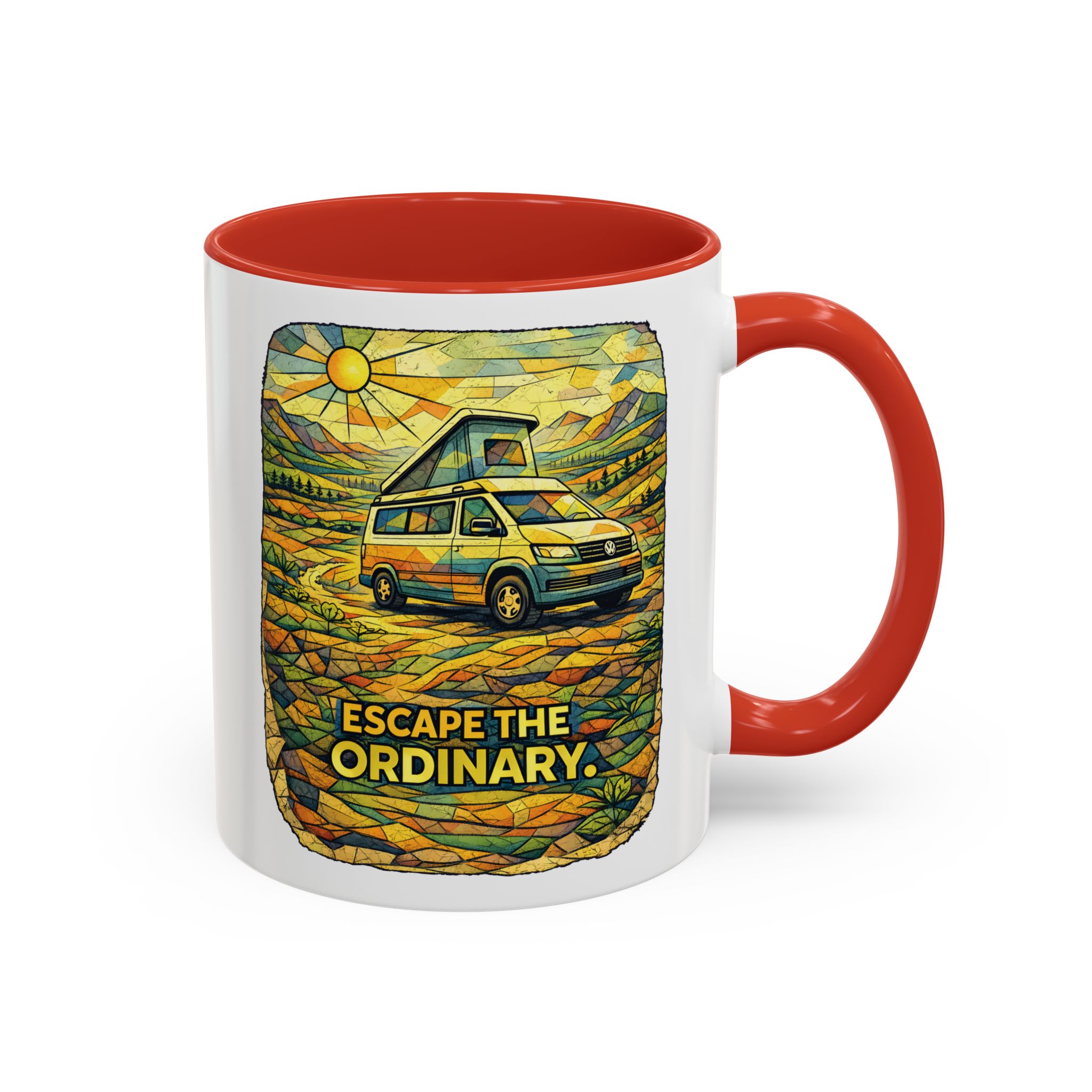 Accent Coffee Mug (11, 15oz) — "Escape The Ordinary" Design Cubic-Line