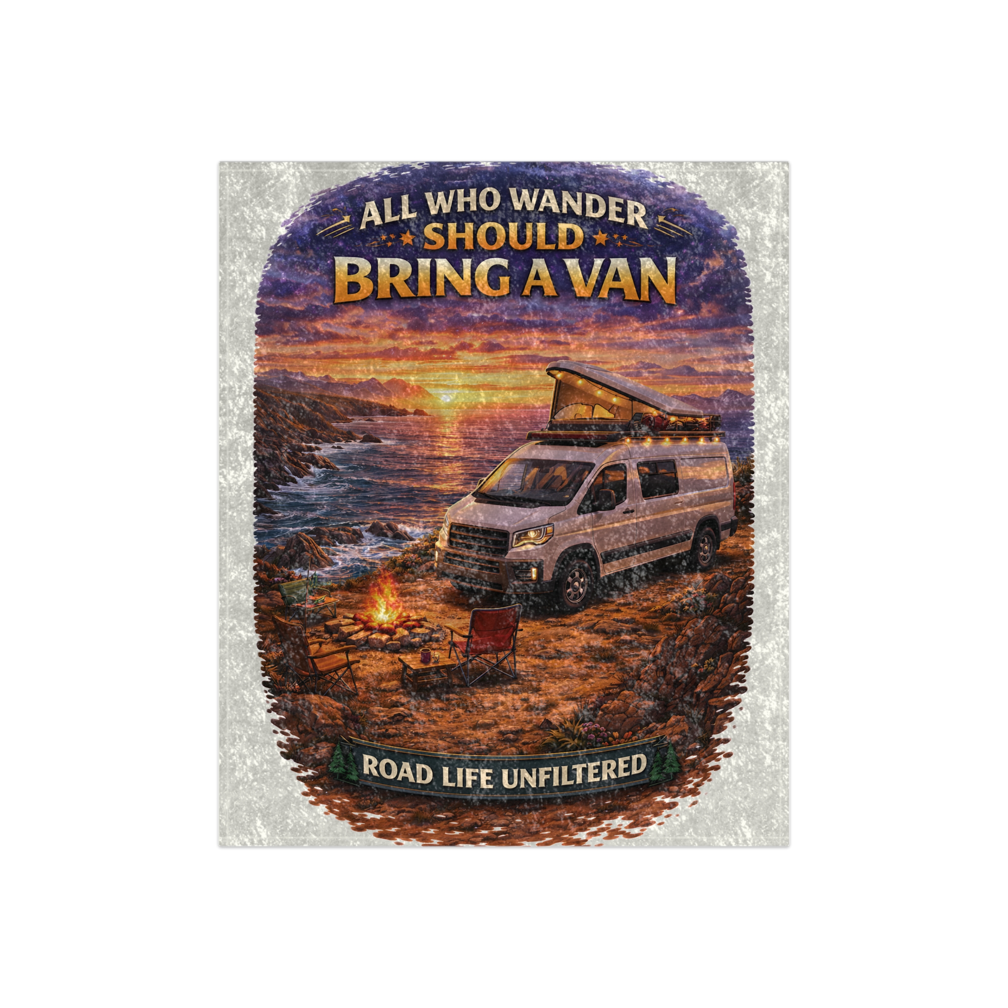 Crushed Velvet Blanket —"All Who wander Should Bring A Van" Design Scenic-Line (Campervan)