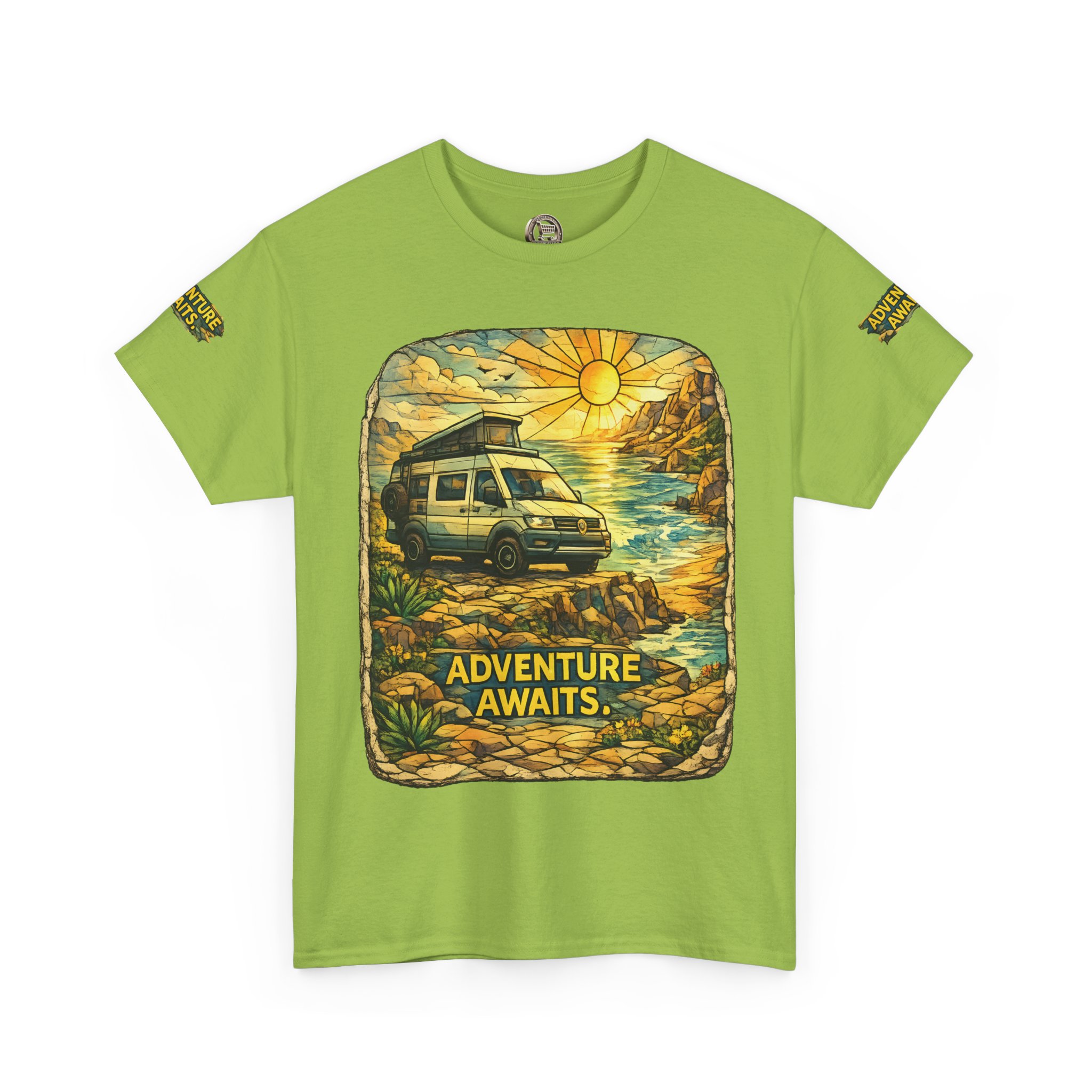 Unisex Heavy Cotton Tee — "Adventure Awaits" Design Cubic-Line