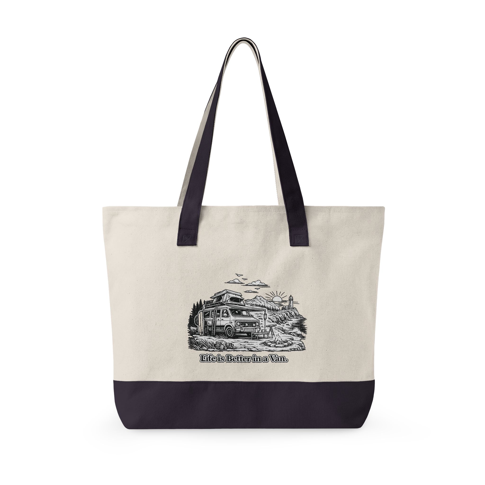 Zippered Canvas Tote — "Life Is Better In A Van" (Design Minimal-Line)
