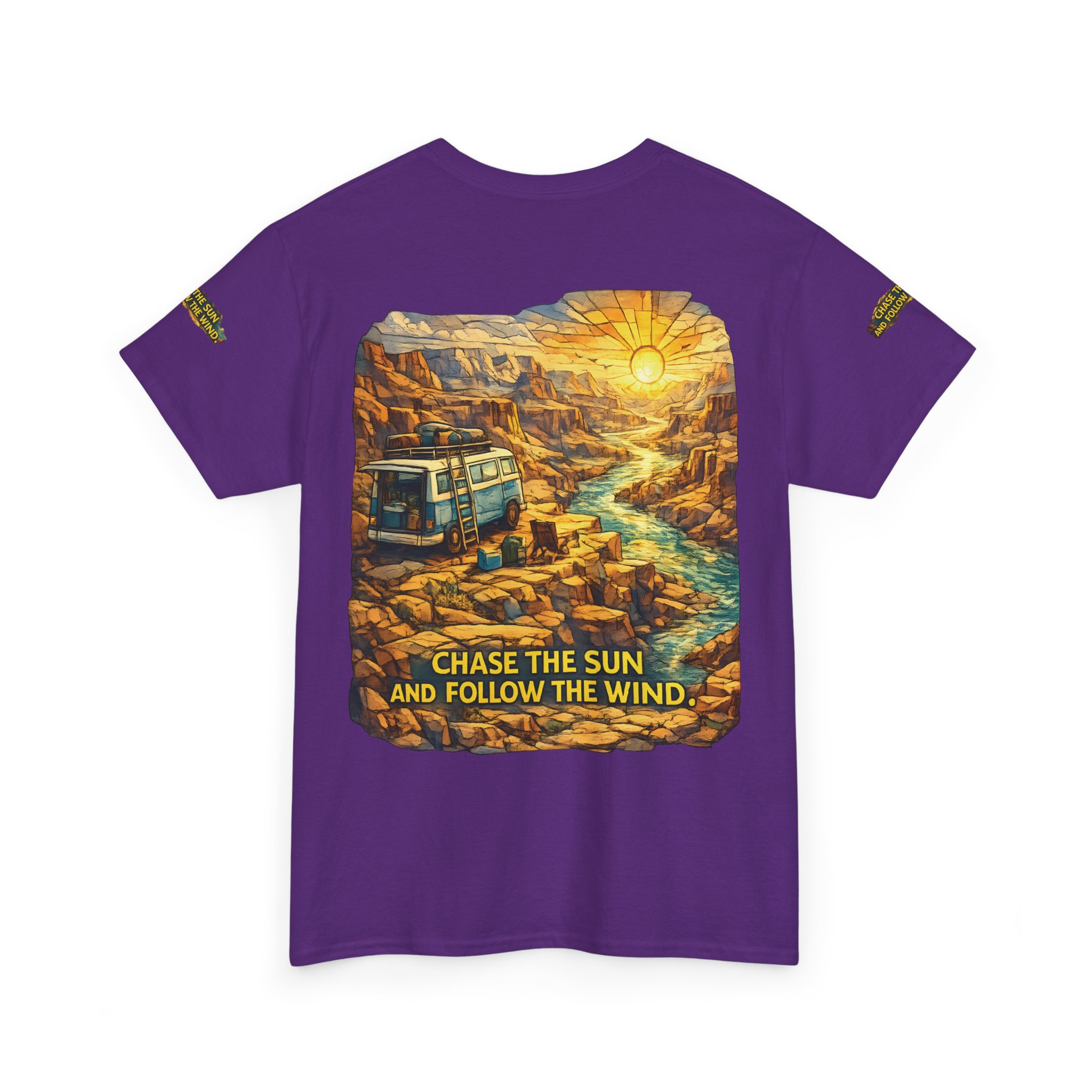 5817671311678022195_2048.jpeg Unisex Heavy Cotton Tee — "Chase The Sun And Follow The Wind" Design Cubic-Line