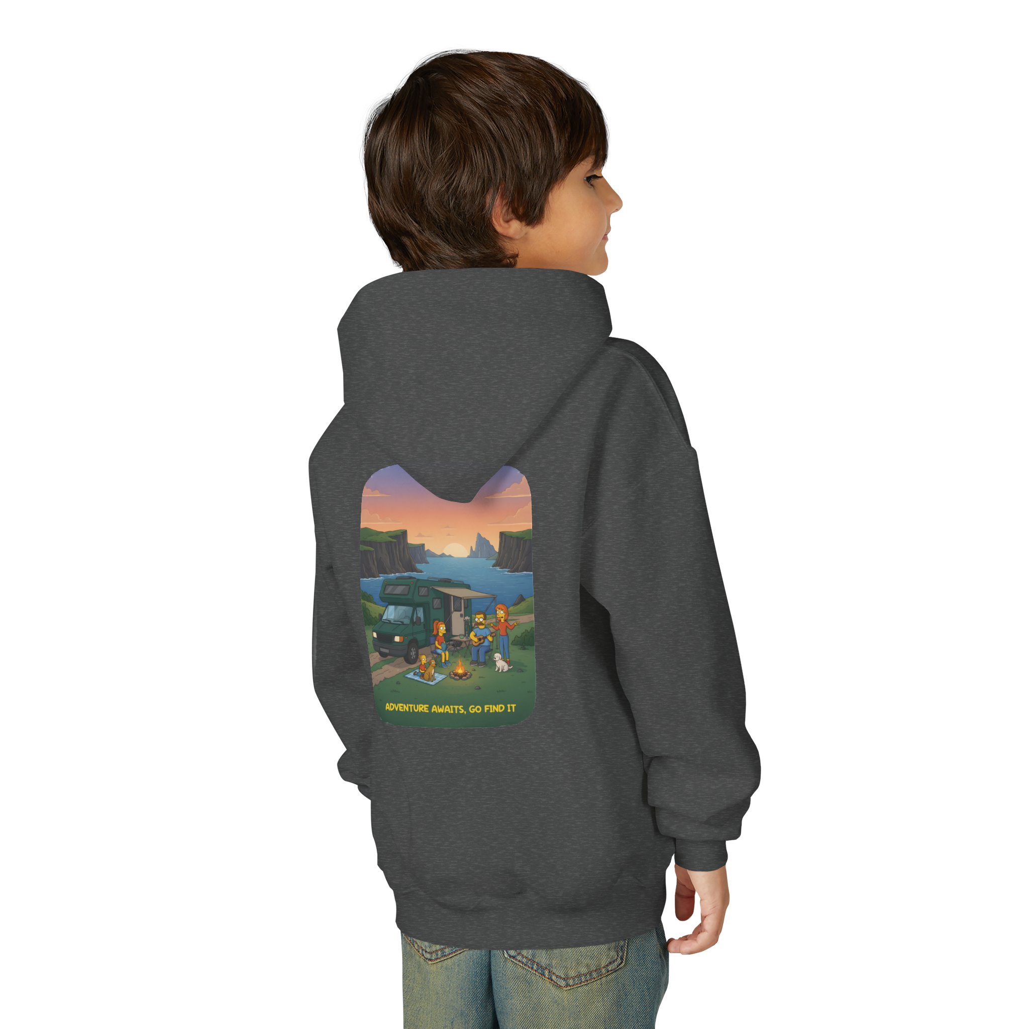 Youth Hoodie(Gildan) – "Adventure Awaits-Go Find It" (Design Sitcom-Line)