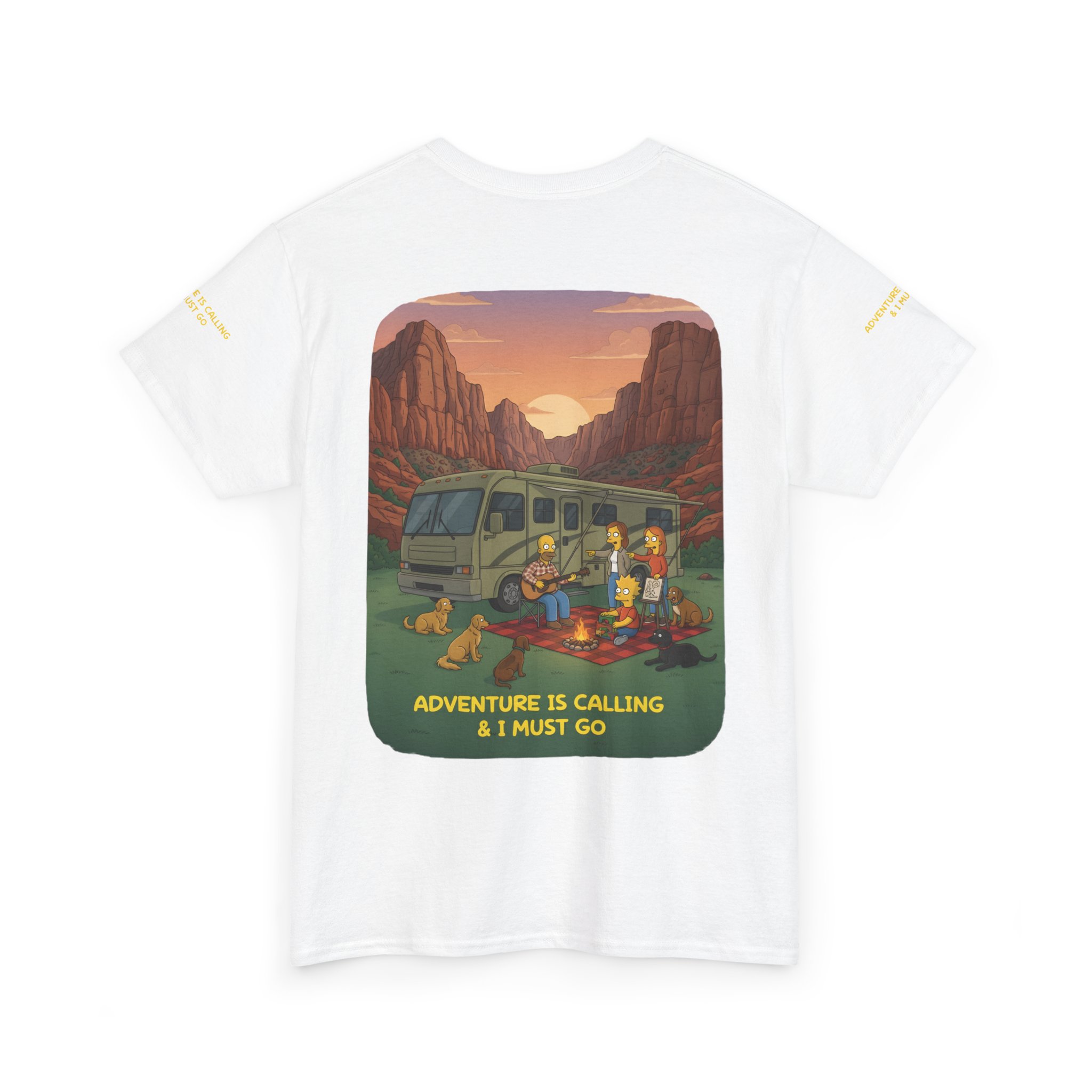 Unisex Heavy Cotton Tee — "Adventure Is Calling-I Must Go" Design Sitcom-Line