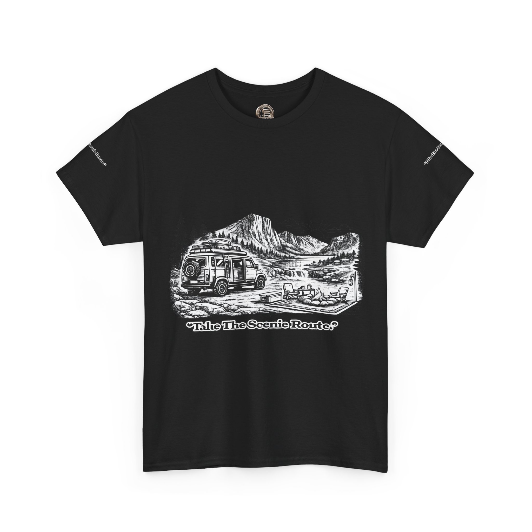Unisex Heavy Cotton Tee — "Take The Scenic Route" Design Minimal-Line