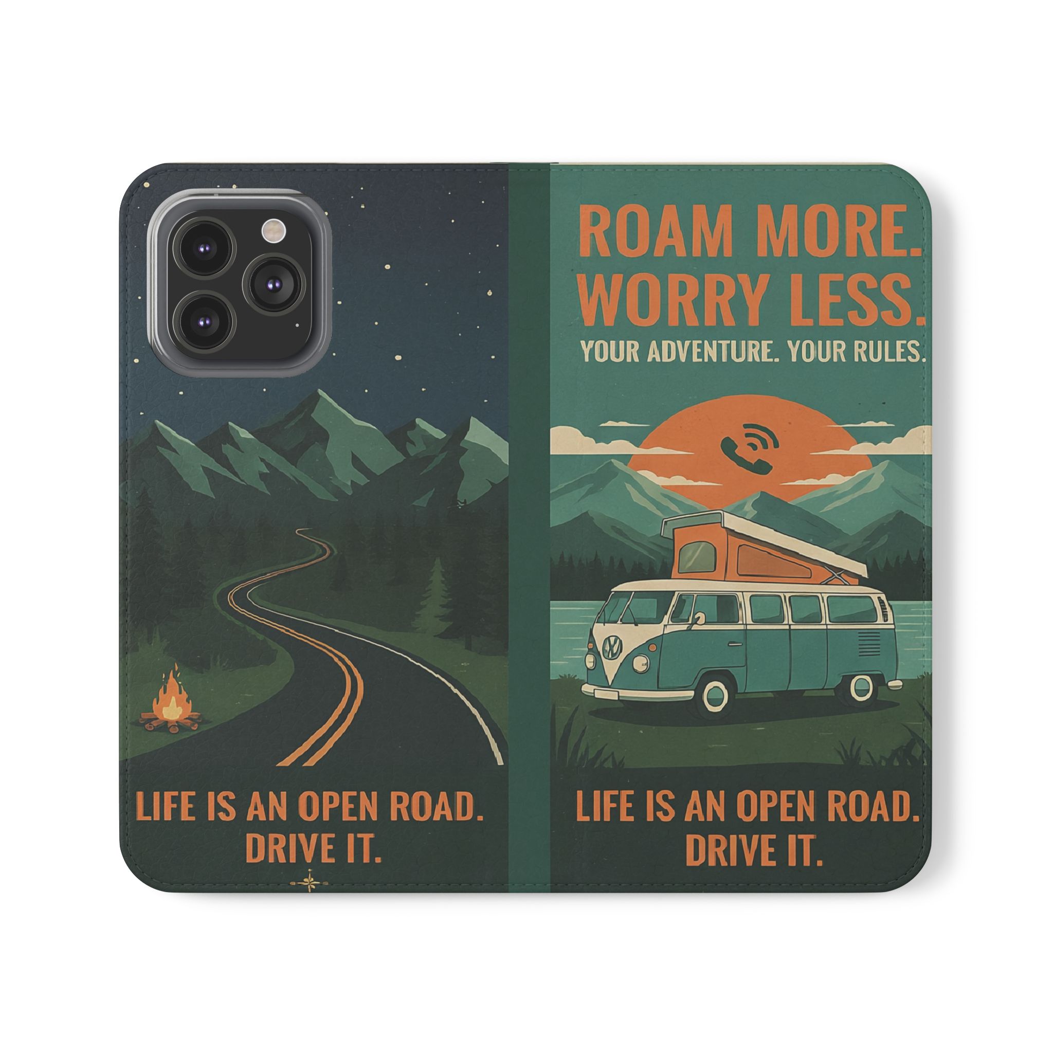 Flip Phone Case — "Roam More Worry Less - Life Is An Open Road" Phone Wallet
