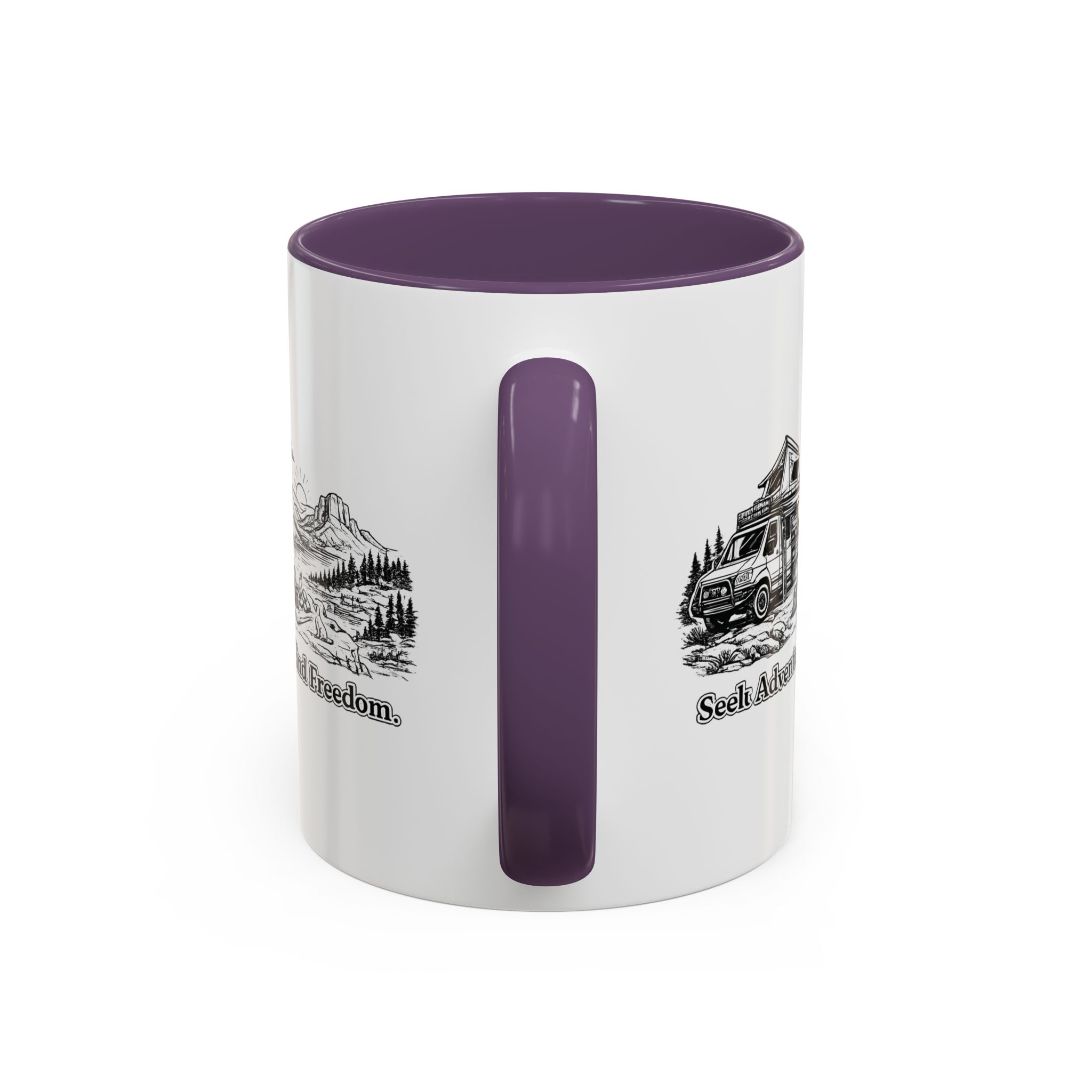 Accent Coffee Mug (11, 15oz) — "Seek Adventure, Find Freedom" Design Minimal-Line