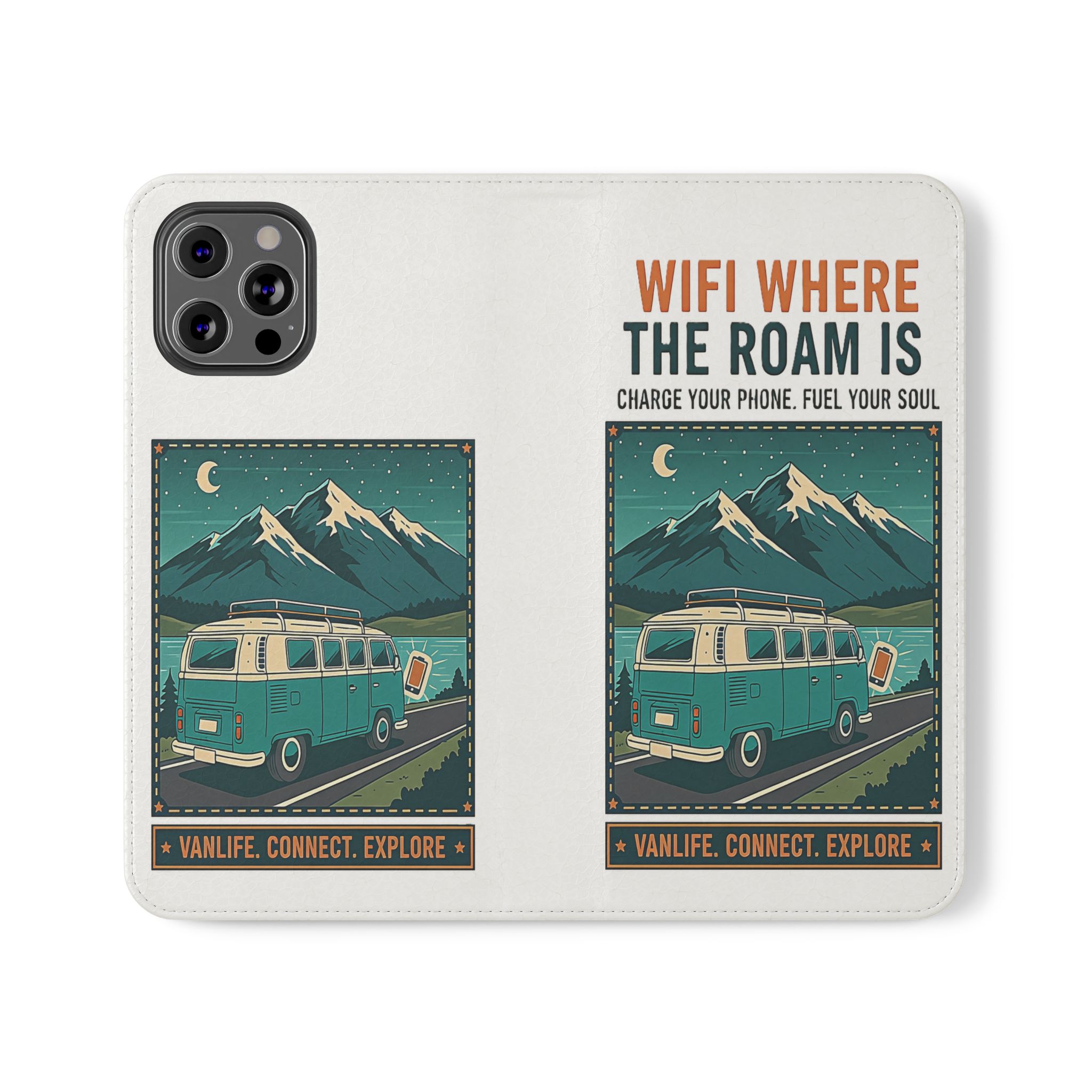 Flip Phone Case — “WiFi Where the Roam Is” Vanlife Wallet Case
