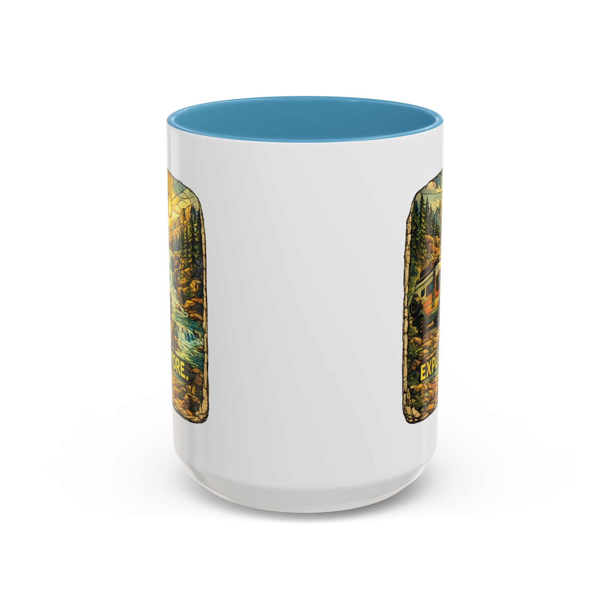 Accent Coffee Mug (11, 15oz) — "Explore More" Design Cubic-Line