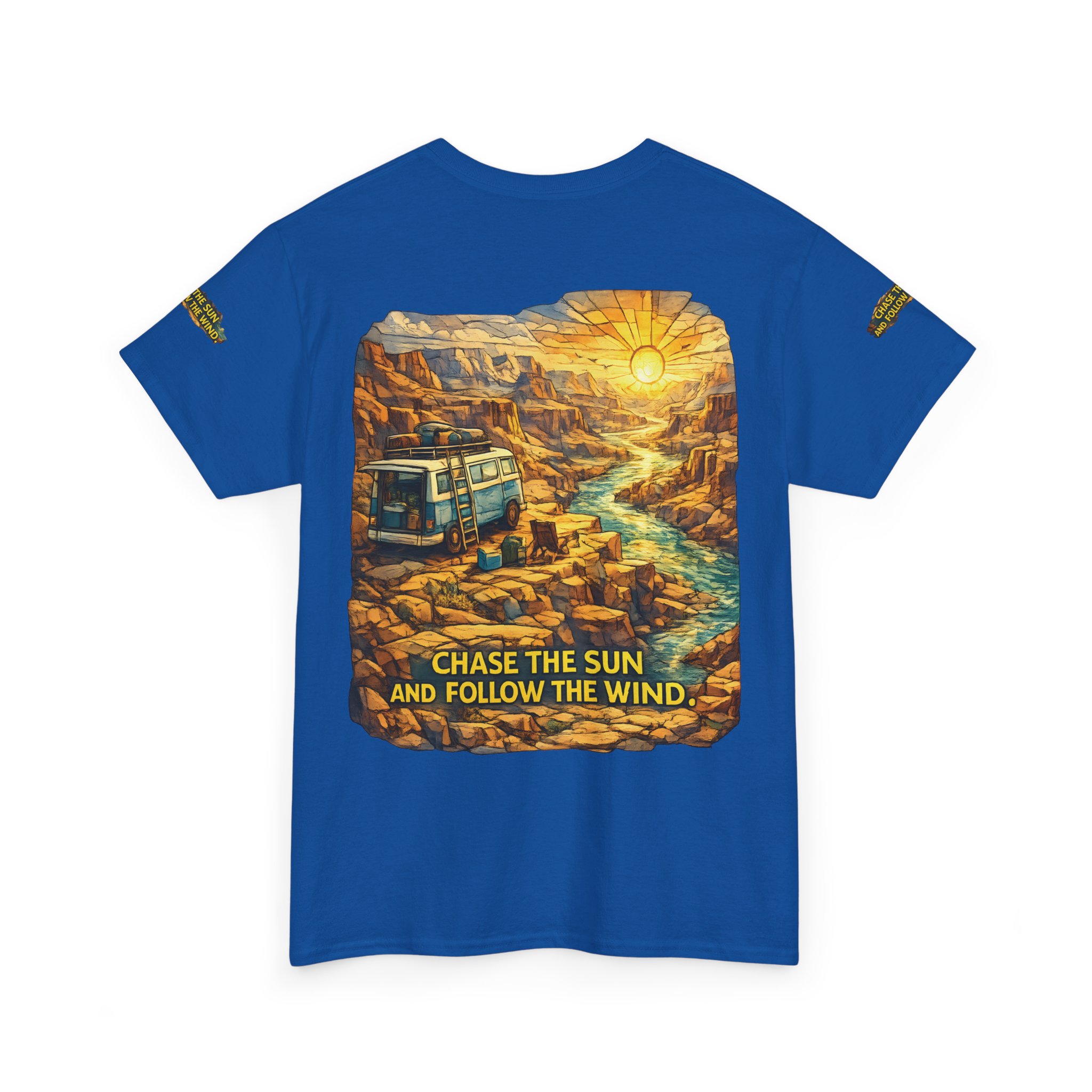 583156586070867882_2048.jpeg Unisex Heavy Cotton Tee — "Chase The Sun And Follow The Wind" Design Cubic-Line