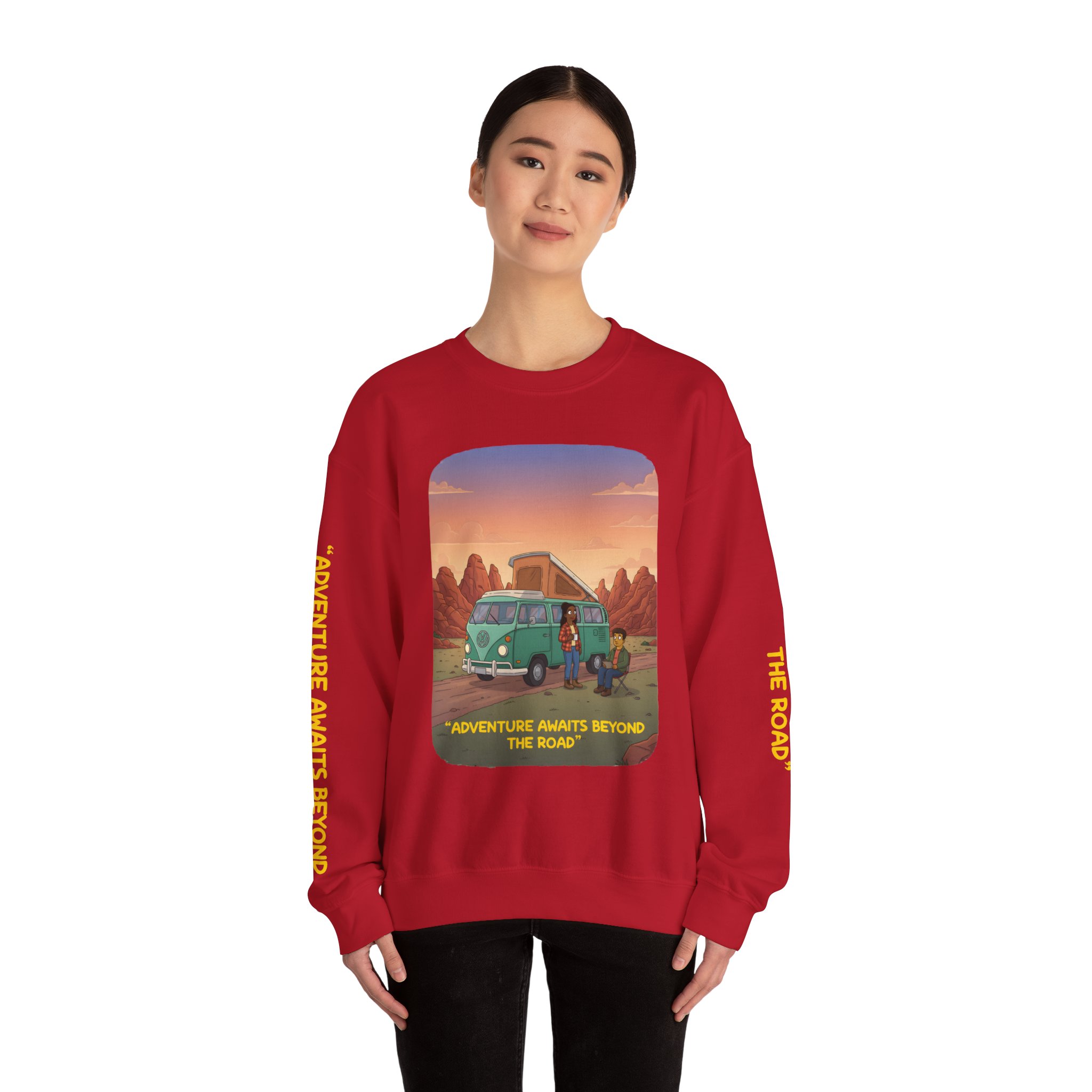 5831801825951042973_2048.jpeg Unisex Heavy Blend™ Crewneck Sweatshirt — "Adventure Awaits Beyond The Road" Design Sitcom-Line