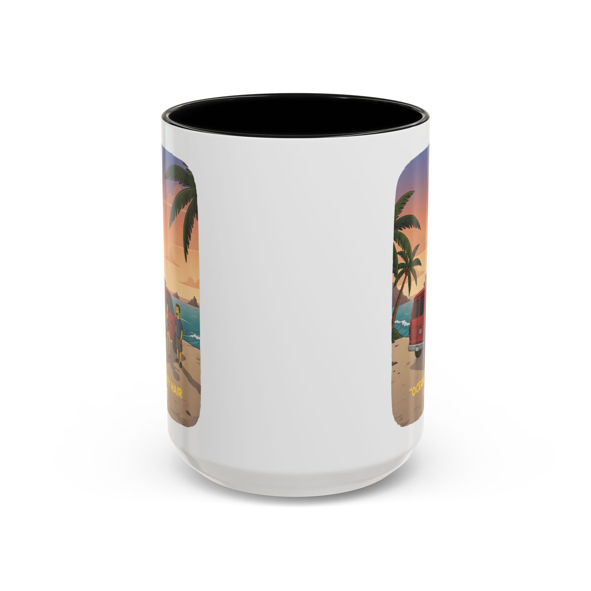 Accent Coffee Mug (11, 15oz) — "Ocean Air Salty Hair Van Life" Design Sitcom-Line