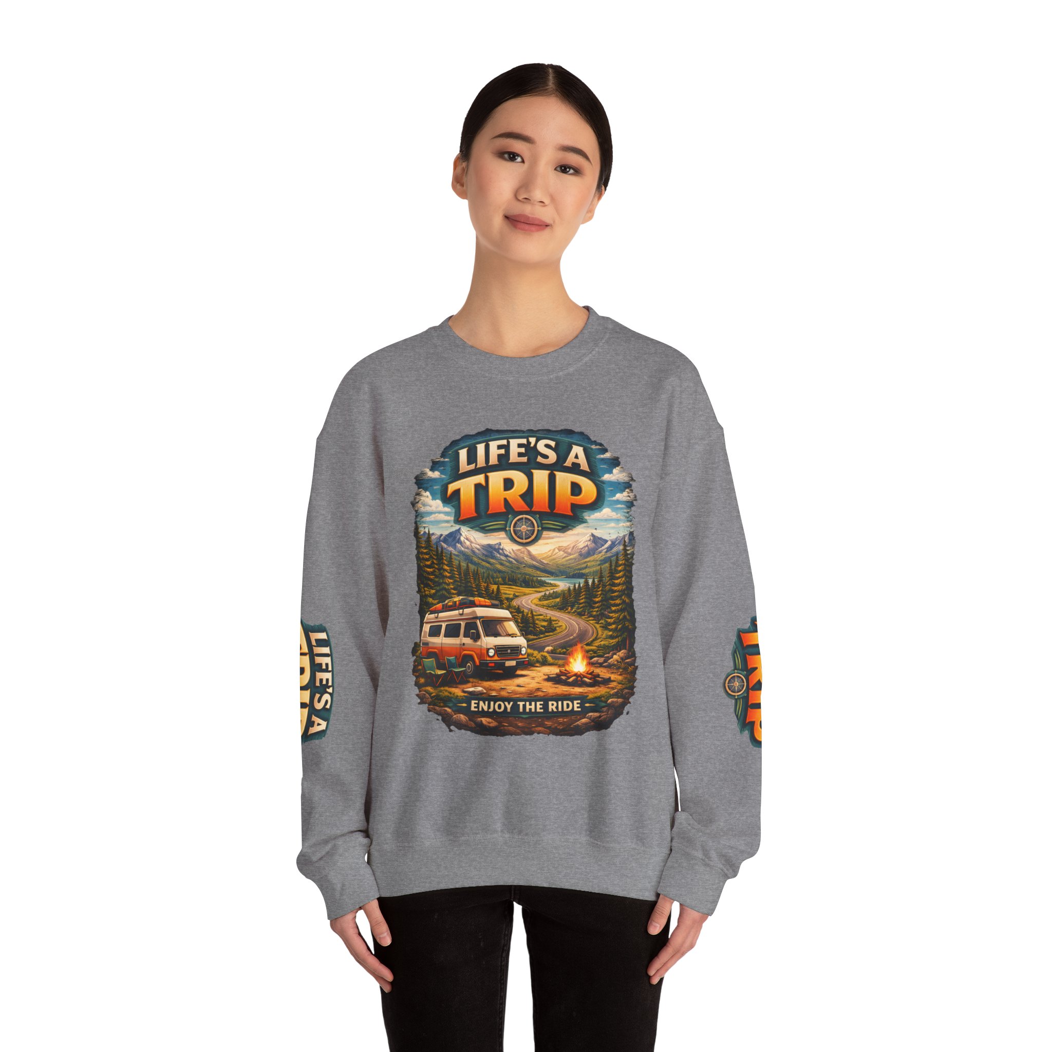 Unisex Heavy Blend™ Crewneck Sweatshirt — "Life s A Trip" Design Scenic-Line