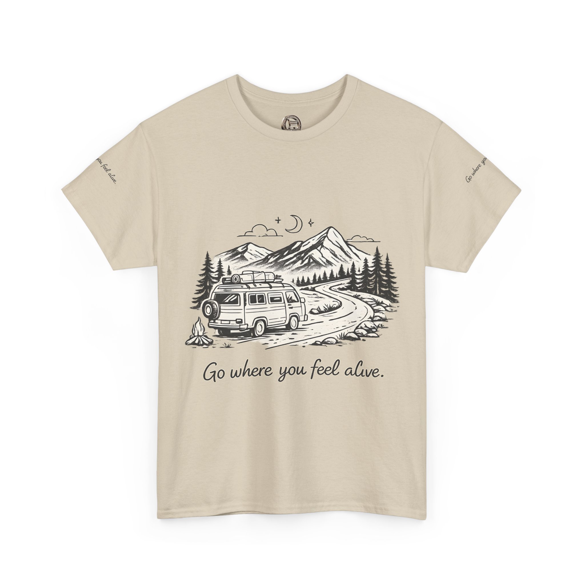 Unisex Heavy Cotton Tee — "Go Where You Feel Alive" Design Minimal-Line