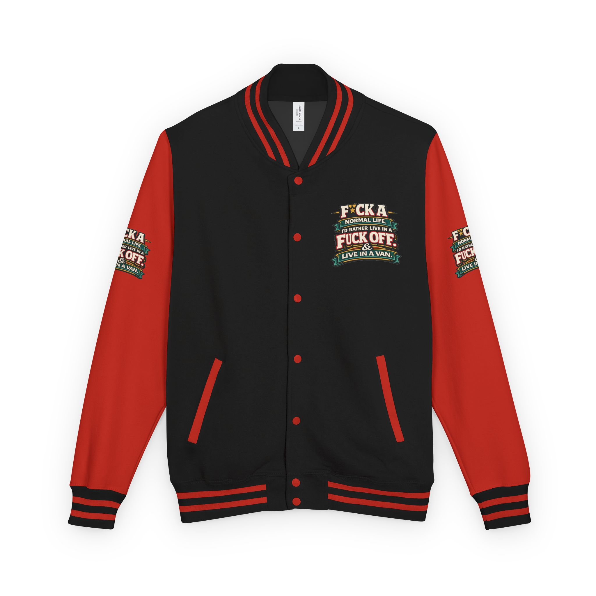 Unisex Heavyweight Letterman Jacket — "Fuck A Normal Life" Design F**K-Line