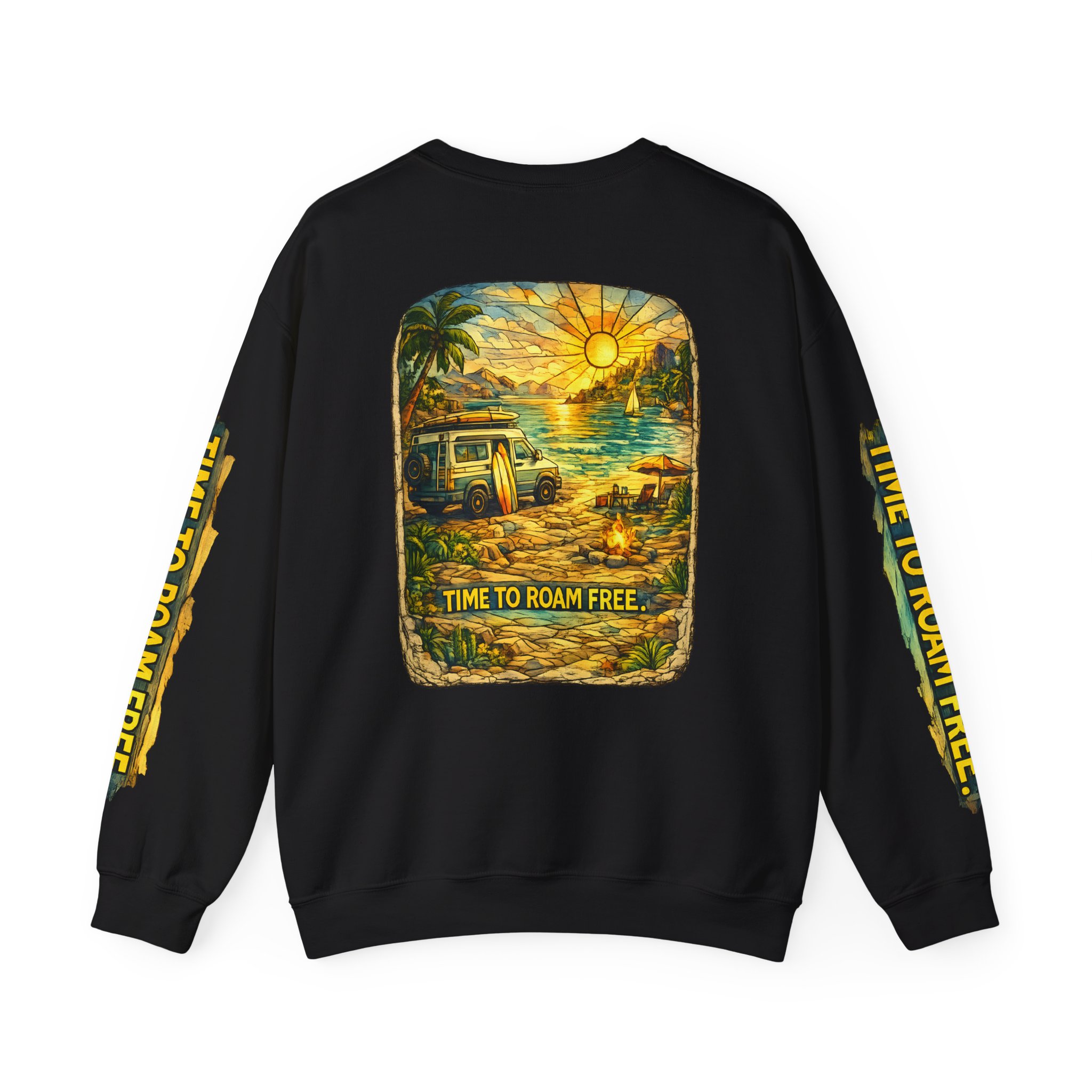 Unisex Heavy Blend™ Crewneck Sweatshirt — "Time To Roam Free" Design Cubic-Line