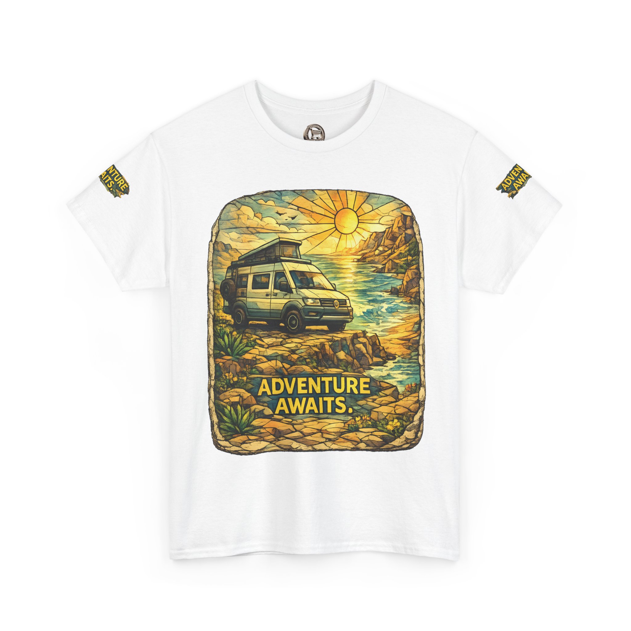 Unisex Heavy Cotton Tee — "Adventure Awaits" Design Cubic-Line
