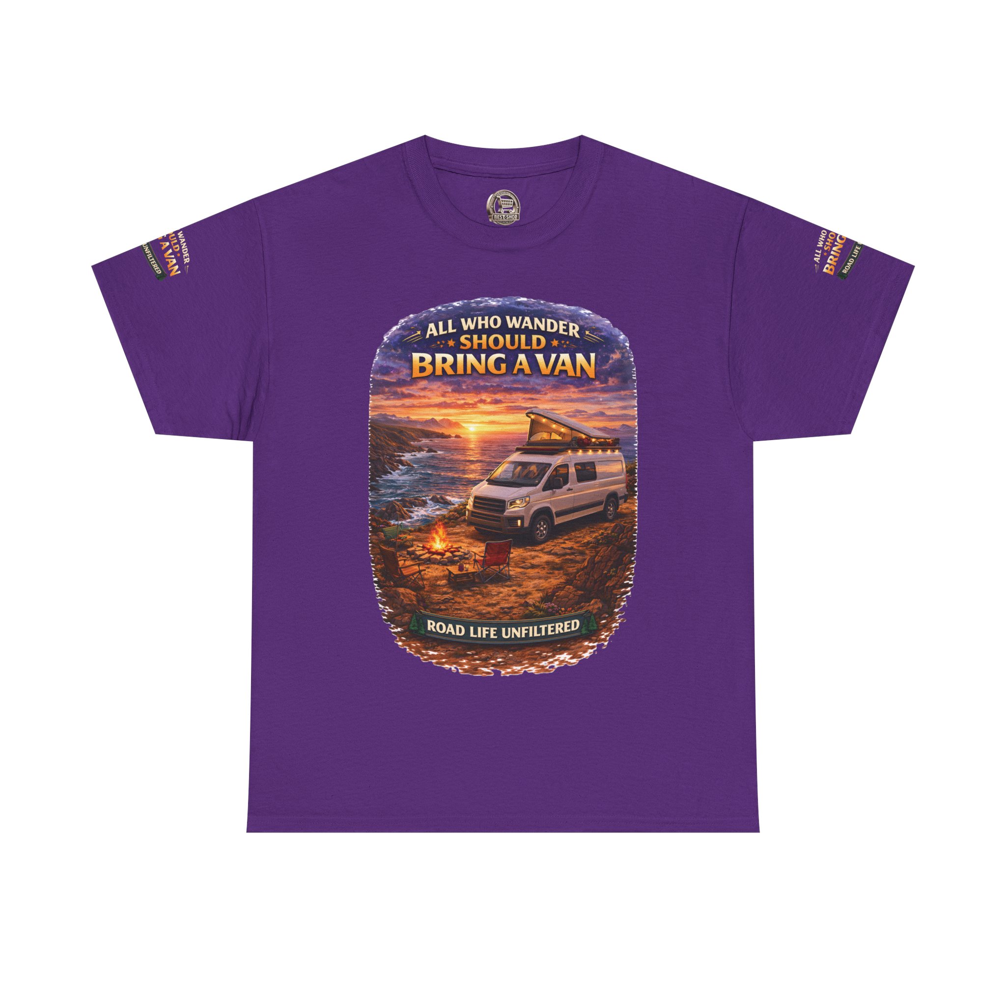 Unisex Heavy Cotton Tee — "All Who wander Should Bring A Van" Design Scenic-Line